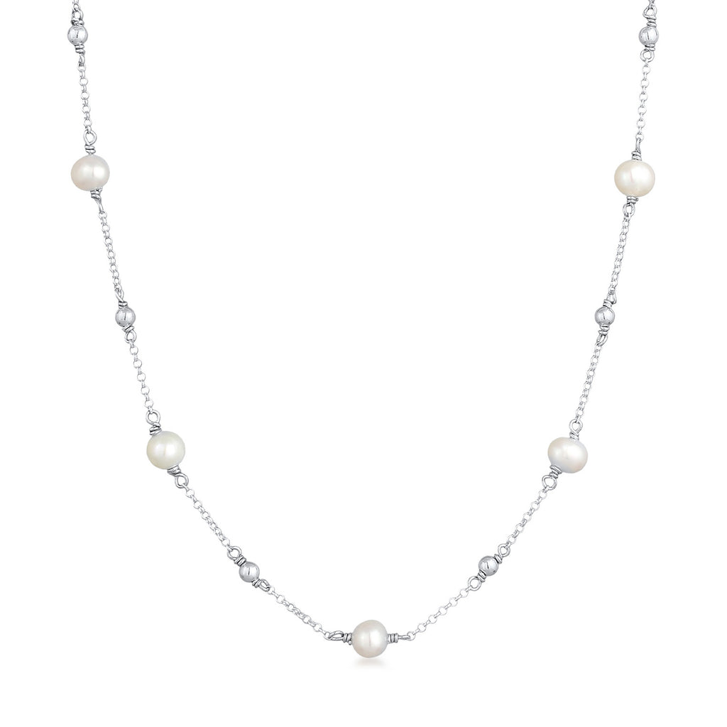 Silver Kalung Perhiasan Perak 925 Wanita Balls Filigree with Freshwater Pearls