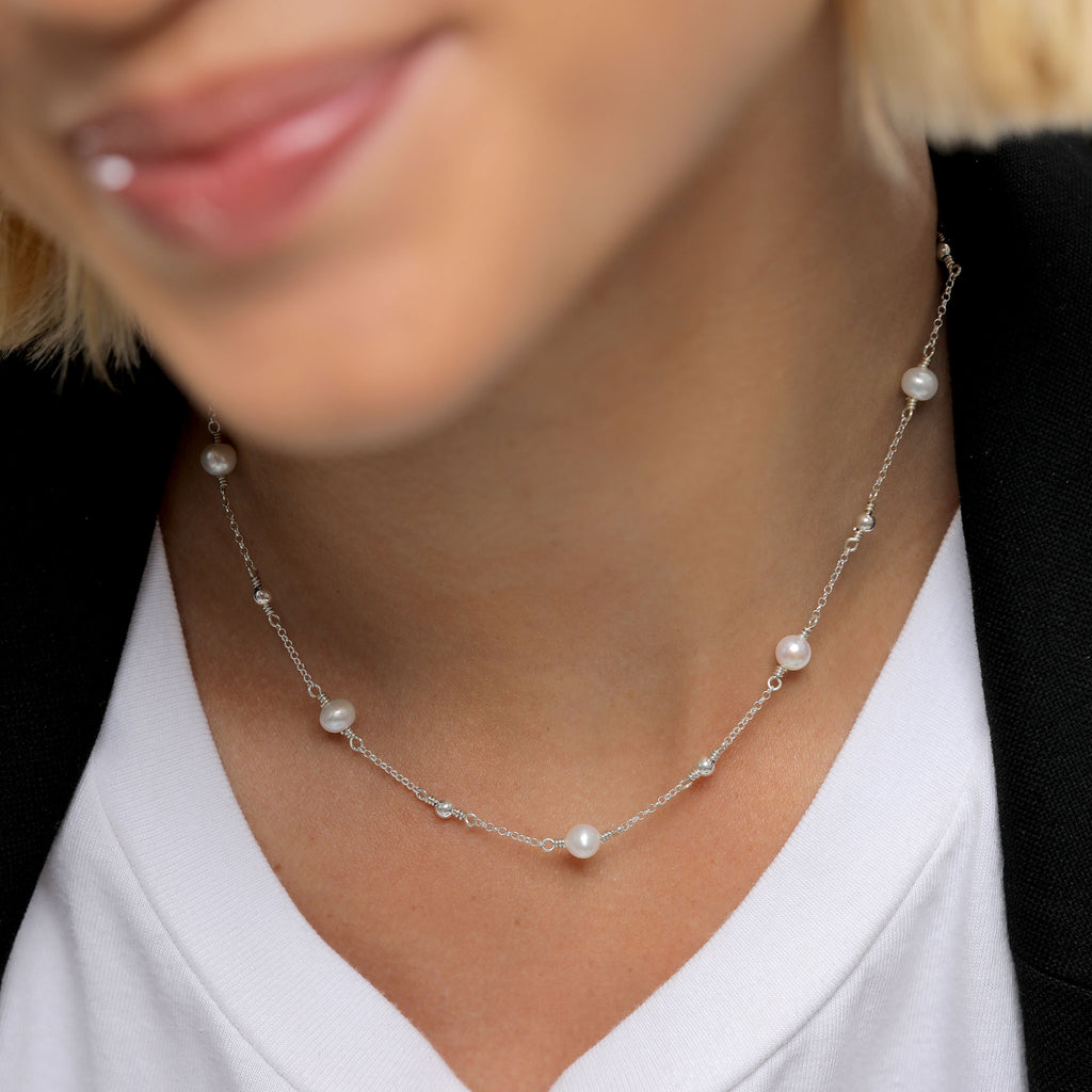 Silver Kalung Perhiasan Perak 925 Wanita Balls Filigree with Freshwater Pearls