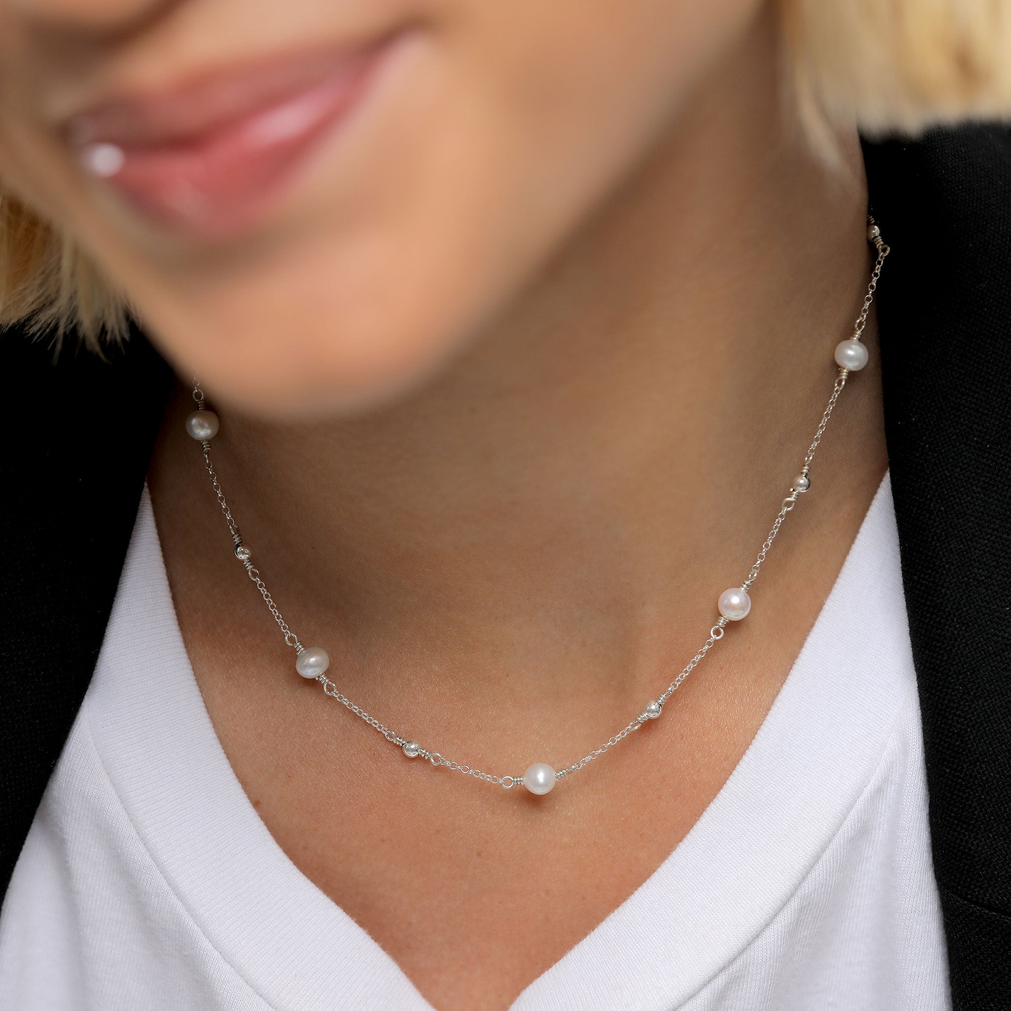 Silver Kalung Perhiasan Perak 925 Wanita Balls Filigree with Freshwater Pearls