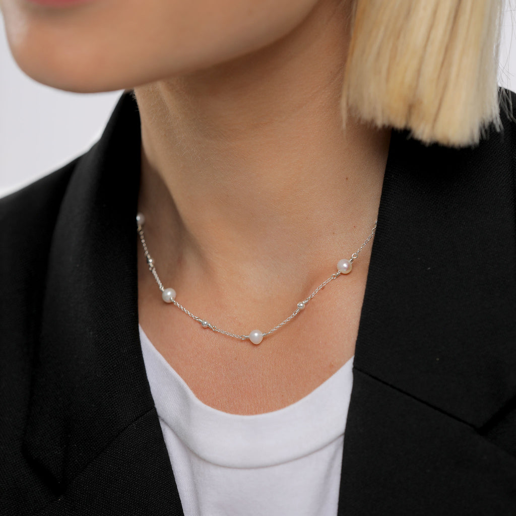 Silver - Elli | Ball and Pearl Station Necklace 925 Silver White