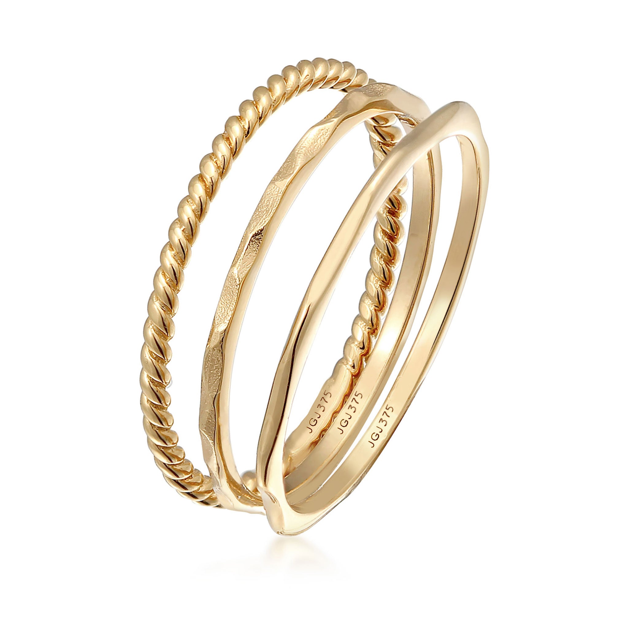 Gold Cincin Perhiasan Emas 375 Wanita Stack Basic Set of 3