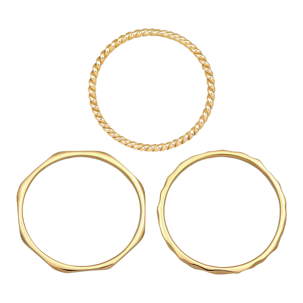 Gold Cincin Perhiasan Emas 375 Wanita Stack Basic Set of 3