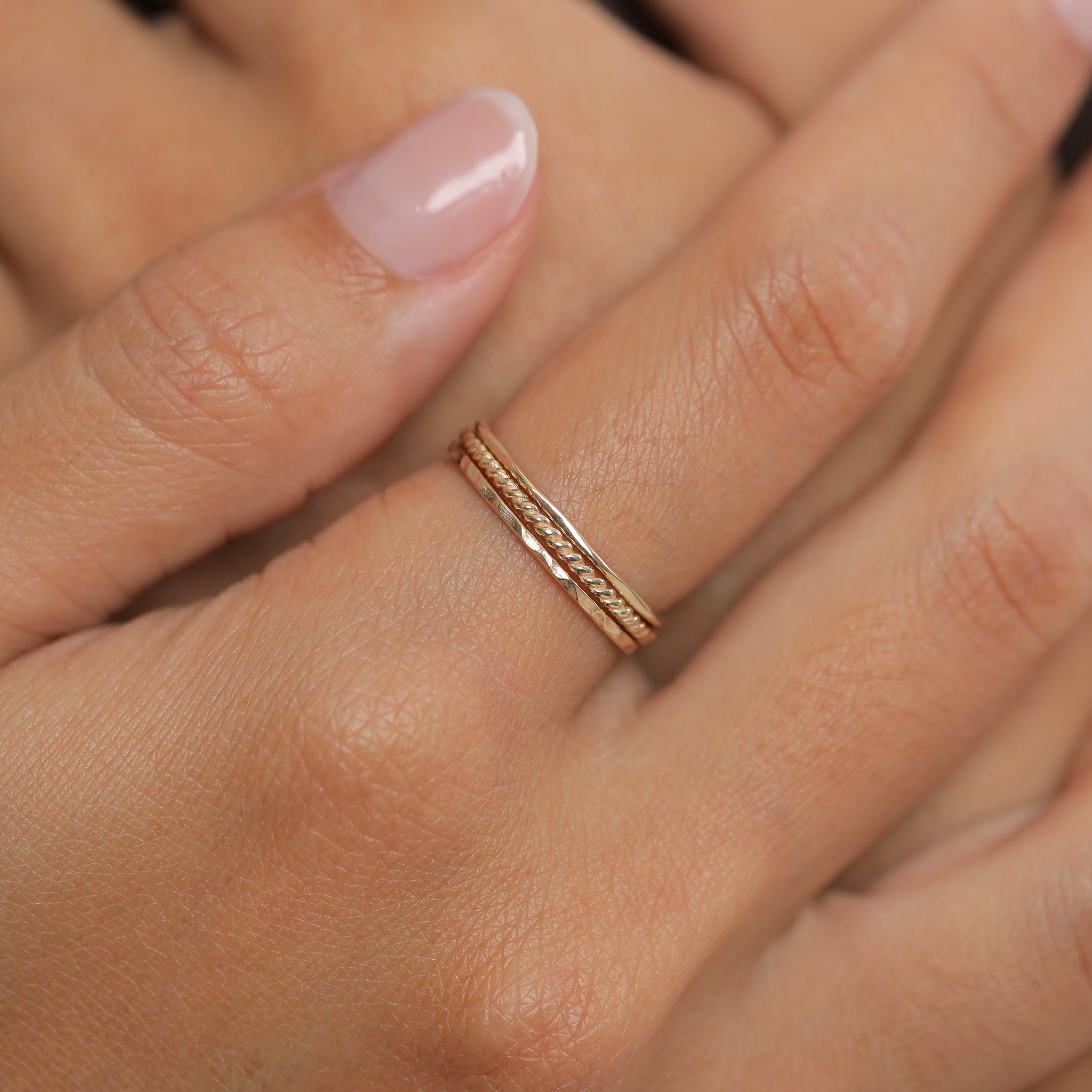 Gold Cincin Perhiasan Emas 375 Wanita Stack Basic Set of 3