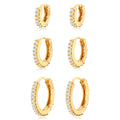 Gold Anting Perhiasan Perak 925 Wanita Creoles Elegant Set Of 3 Zirconia Crystals Gold Plated