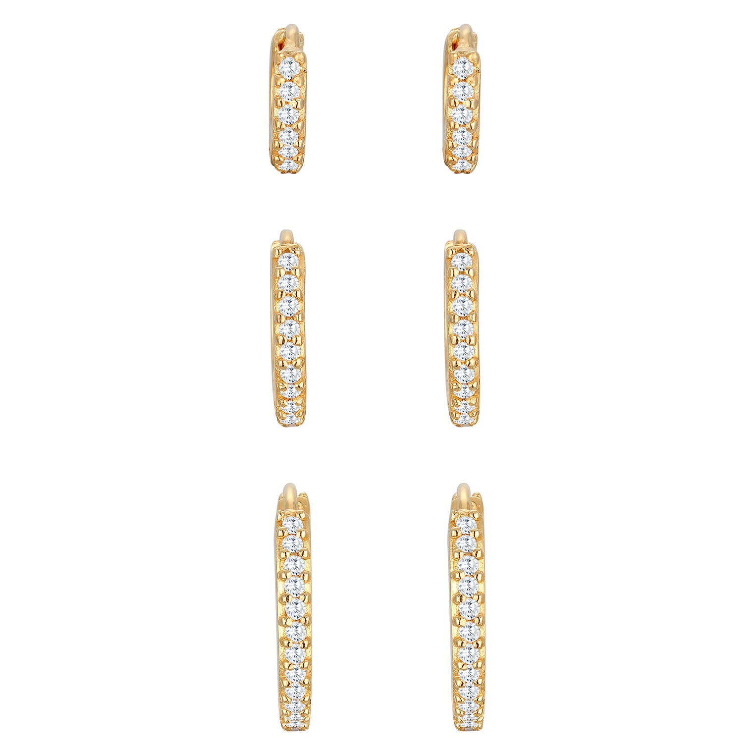 Gold Anting Perhiasan Perak 925 Wanita Creoles Elegant Set Of 3 Zirconia Crystals Gold Plated