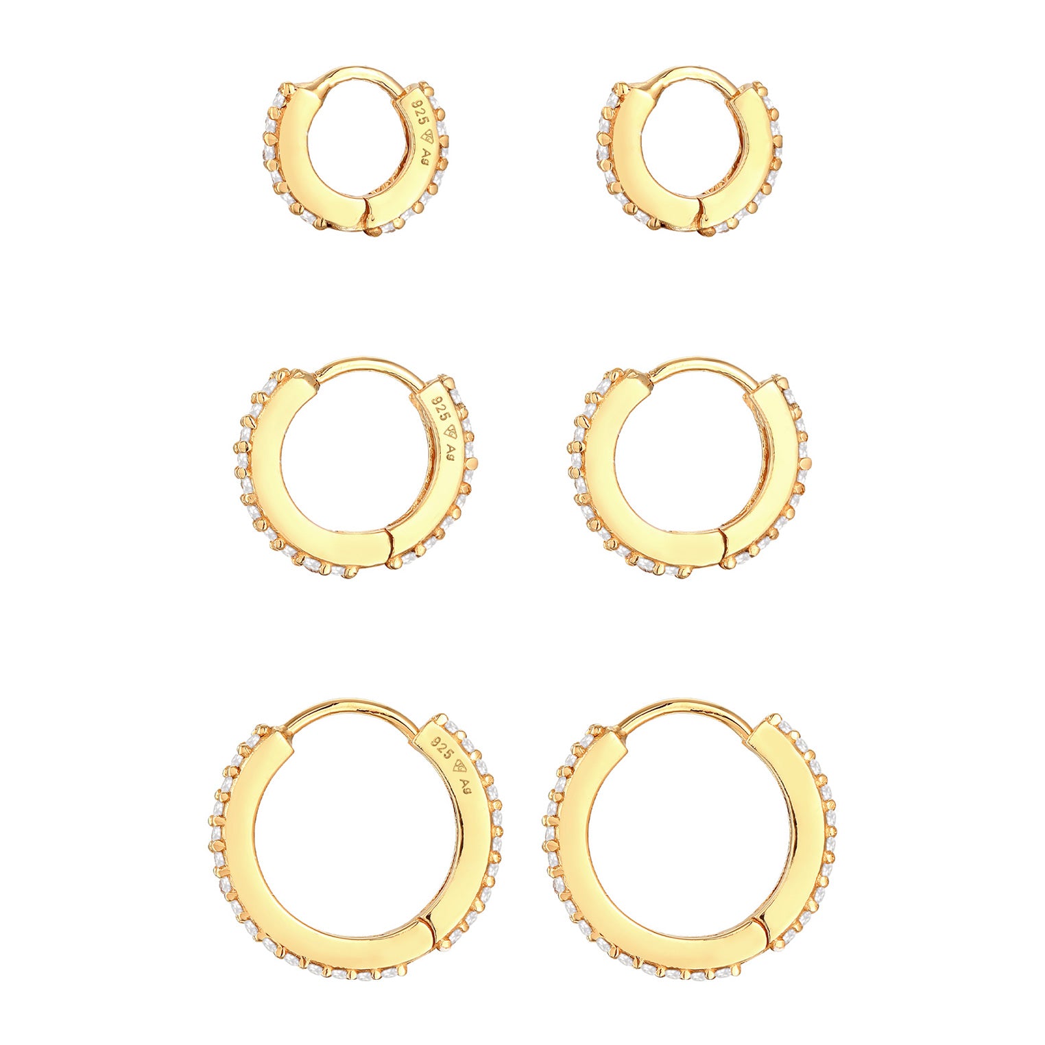 Gold Anting Perhiasan Perak 925 Wanita Creoles Elegant Set Of 3 Zirconia Crystals Gold Plated
