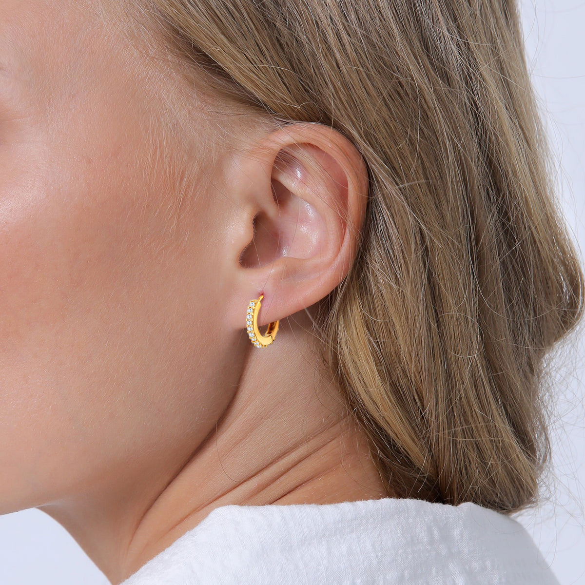 Gold - Elli PREMIUM | Pavé Hoop Earring Set of 3 925 Silver Gold Plated White Zirconia