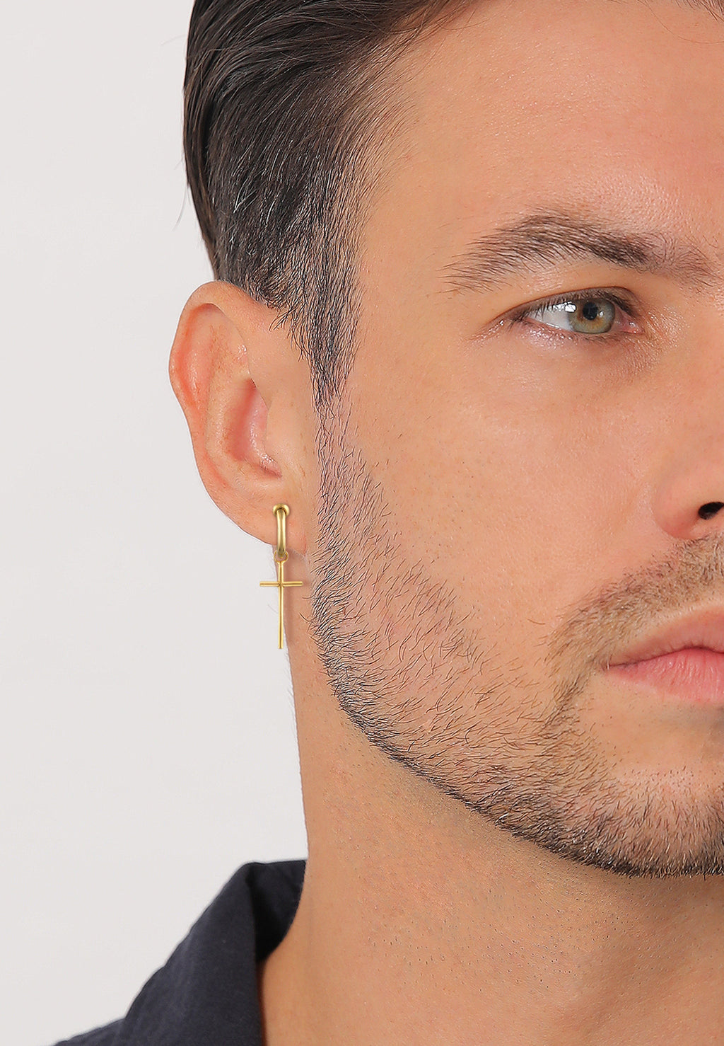 Gold Perhiasan Wanita Perak Asli - Silver Anting Creoles Cross Clips Gold Plated