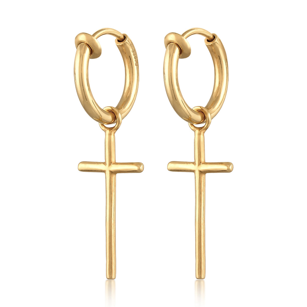 Gold Perhiasan Wanita Perak Asli - Silver Anting Creoles Cross Clips Gold Plated