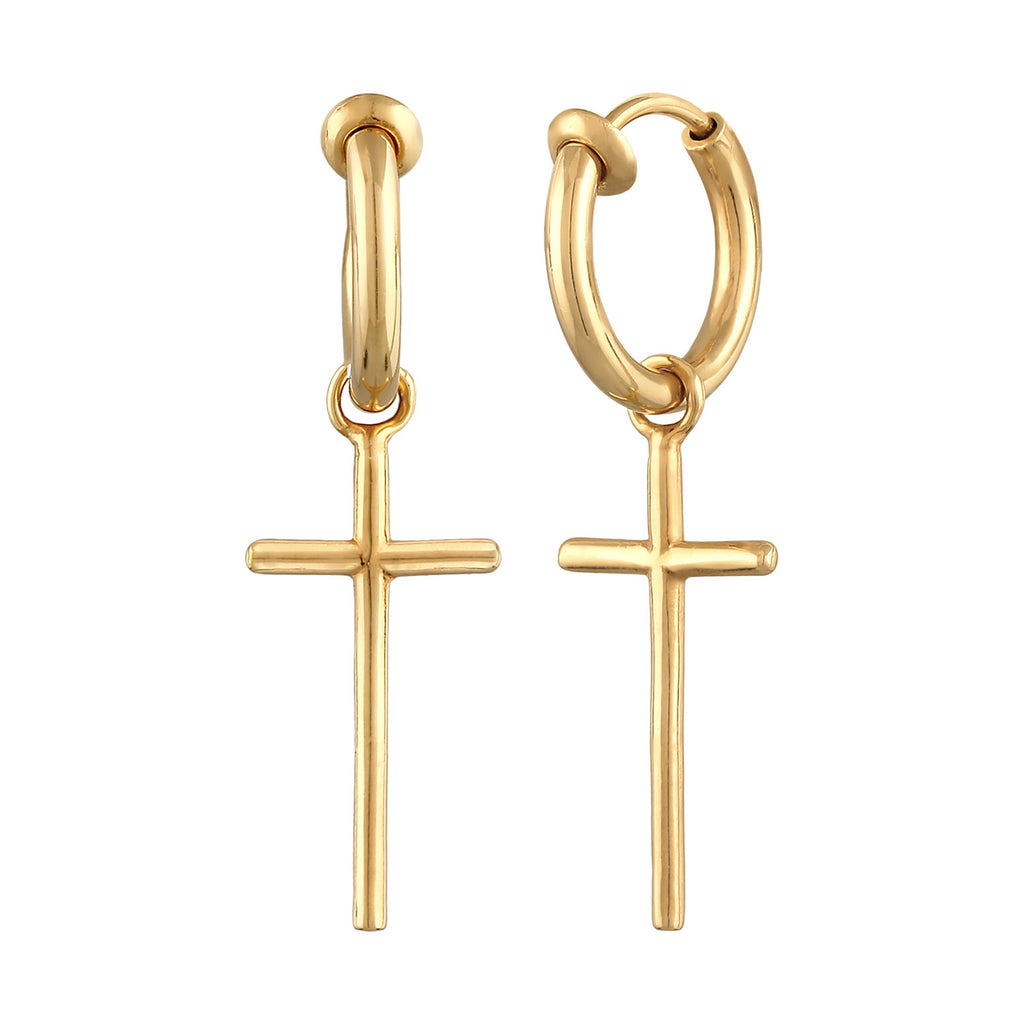 Gold Perhiasan Wanita Perak Asli - Silver Anting Creoles Cross Clips Gold Plated