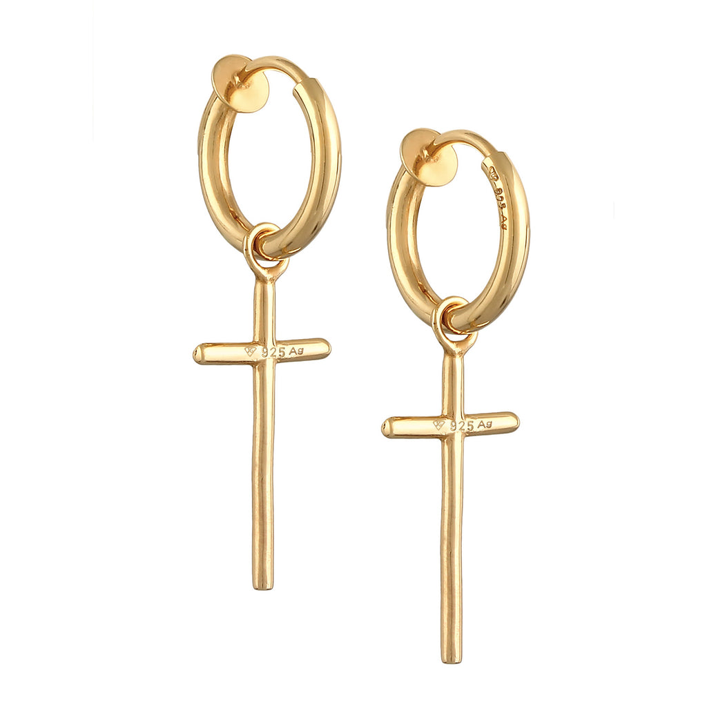 Gold Perhiasan Wanita Perak Asli - Silver Anting Creoles Cross Clips Gold Plated