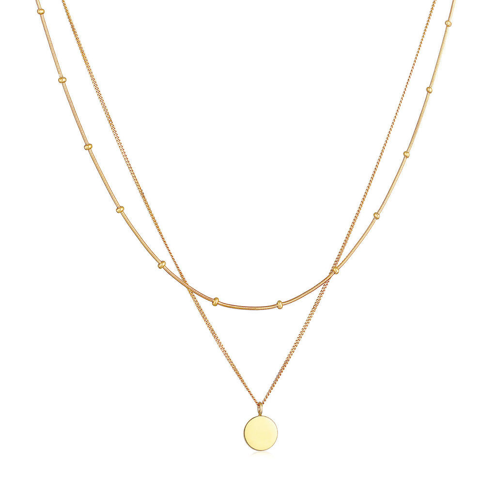 Gold Perhiasan Wanita Perak Asli - Silver Kalung Plate Pendant Basic 2-Layer Gold Plated