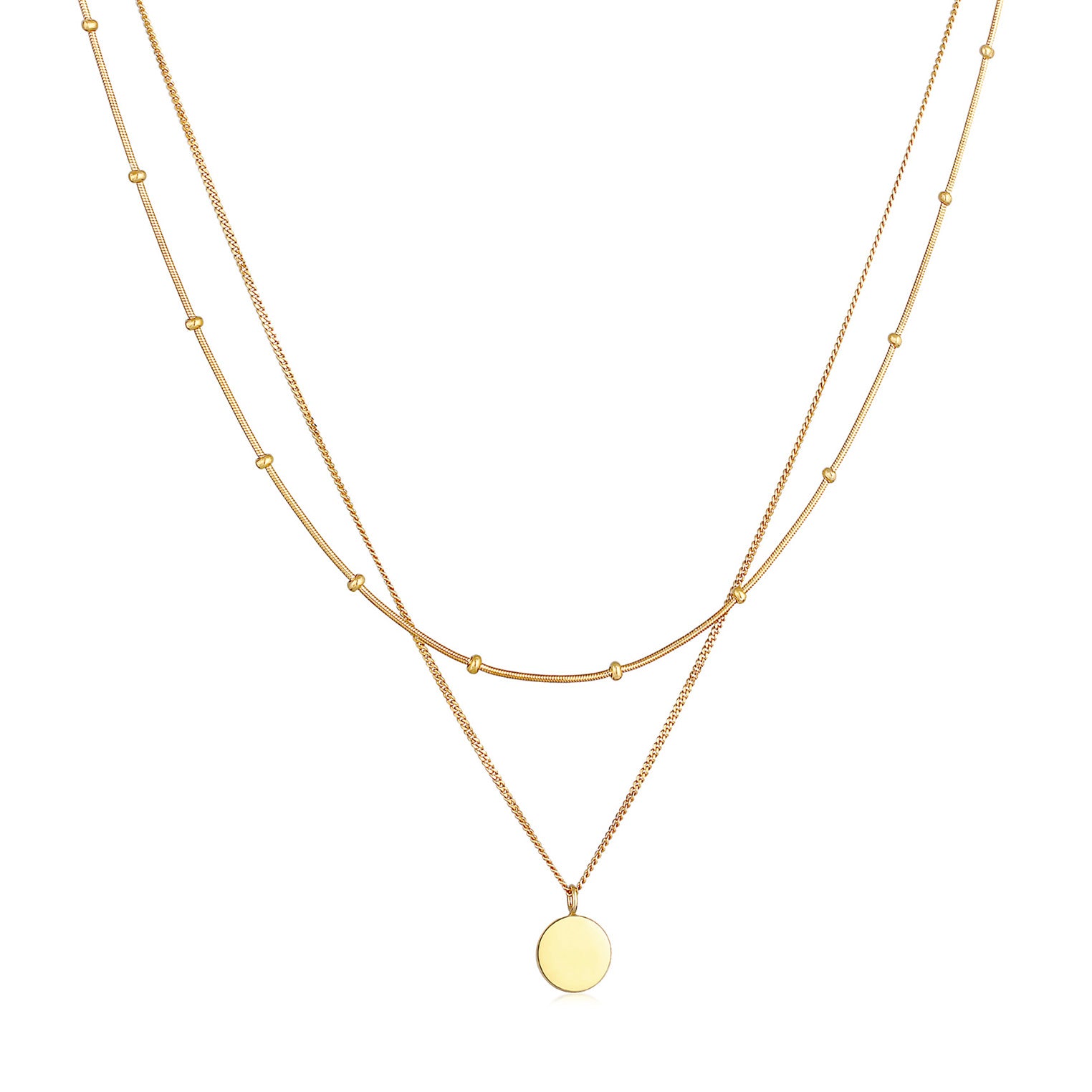 Gold Perhiasan Wanita Perak Asli - Silver Kalung Plate Pendant Basic 2-Layer Gold Plated