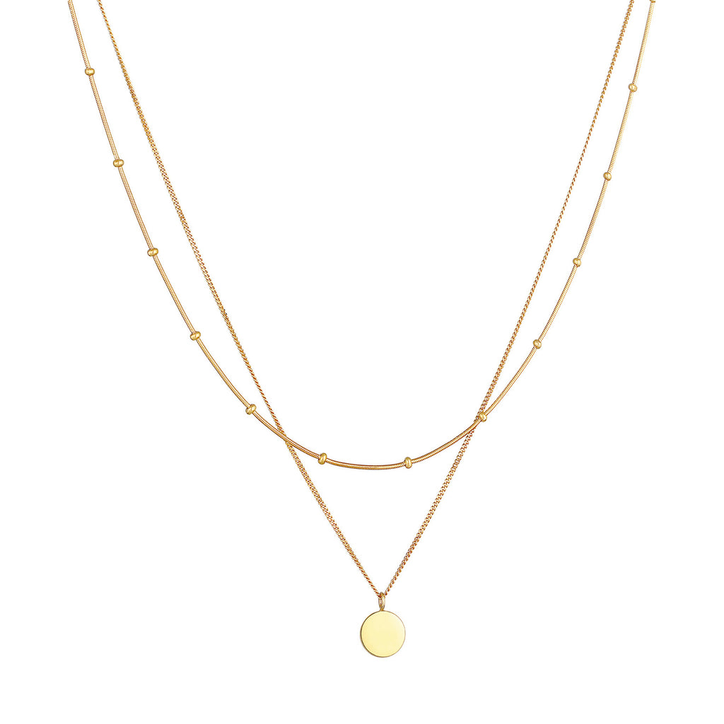 Gold Perhiasan Wanita Perak Asli - Silver Kalung Plate Pendant Basic 2-Layer Gold Plated