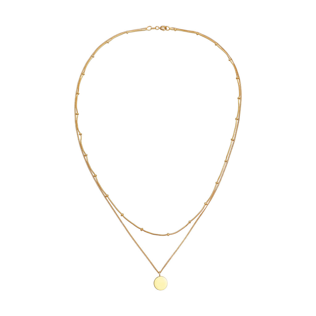 Gold Perhiasan Wanita Perak Asli - Silver Kalung Plate Pendant Basic 2-Layer Gold Plated
