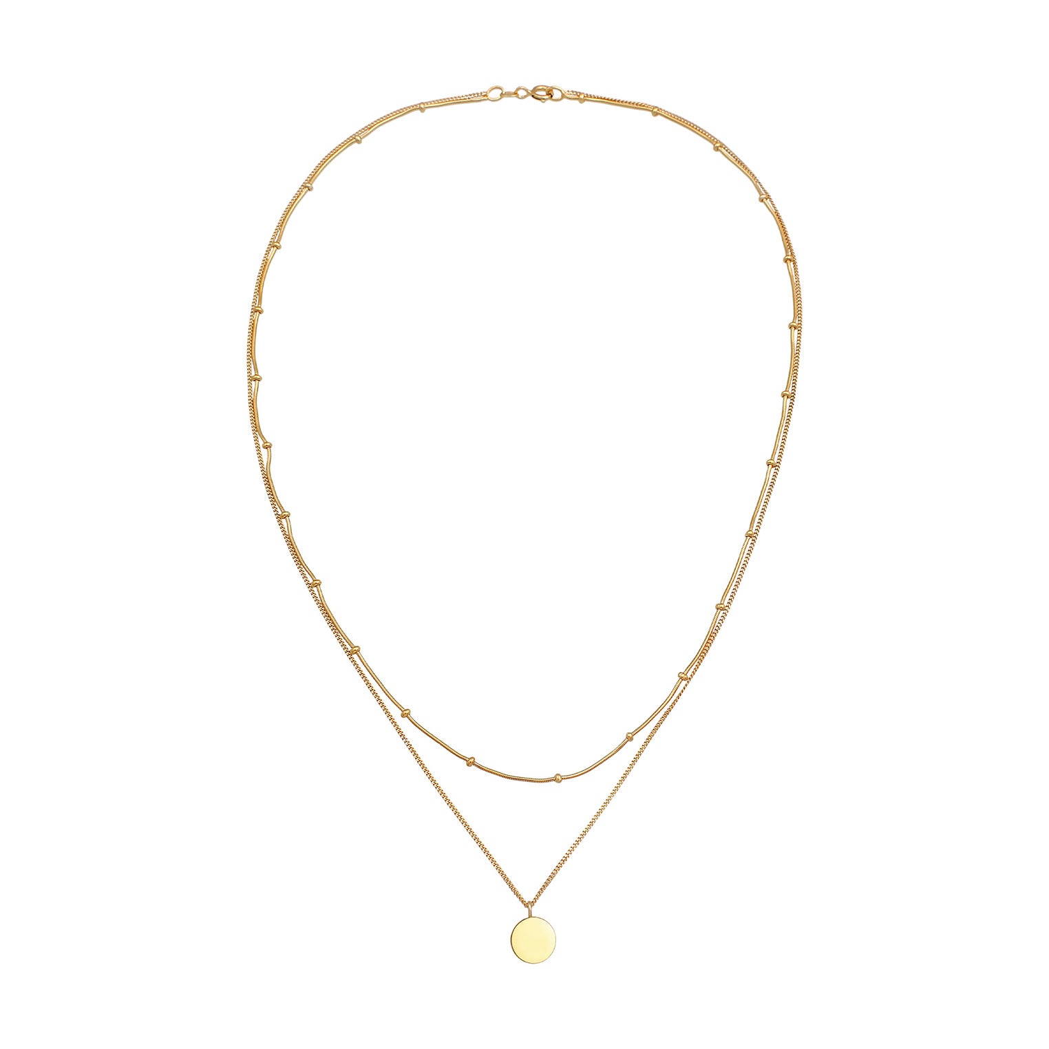 Gold Perhiasan Wanita Perak Asli - Silver Kalung Plate Pendant Basic 2-Layer Gold Plated