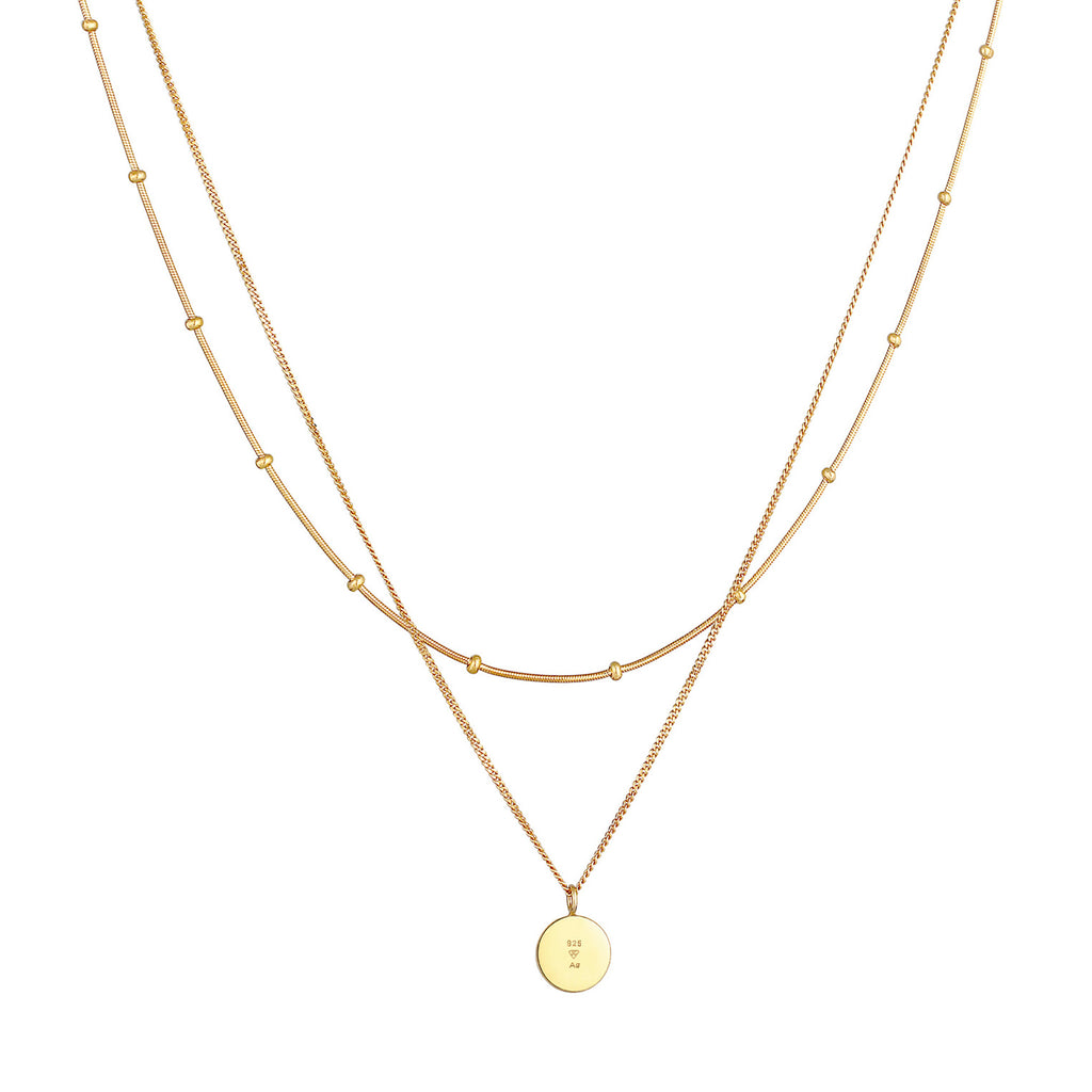 Gold Perhiasan Wanita Perak Asli - Silver Kalung Plate Pendant Basic 2-Layer Gold Plated