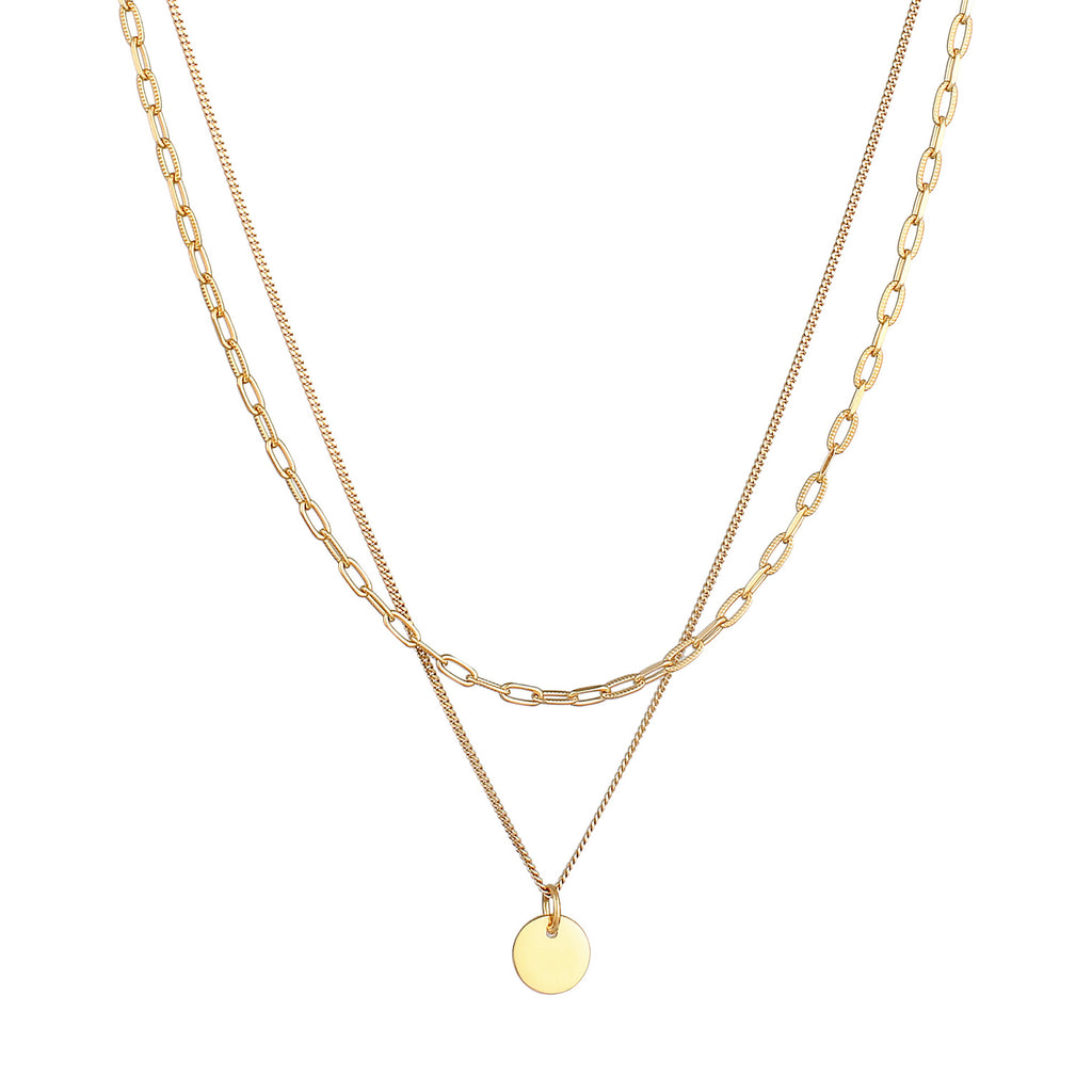 Gold Kalung Perhiasan Perak 925 Wanita Plate Pendant Basic Layer Gold Plated