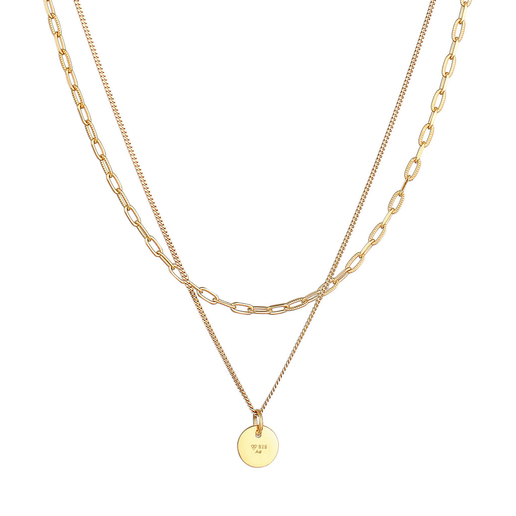 Gold Kalung Perhiasan Perak 925 Wanita Plate Pendant Basic Layer Gold Plated