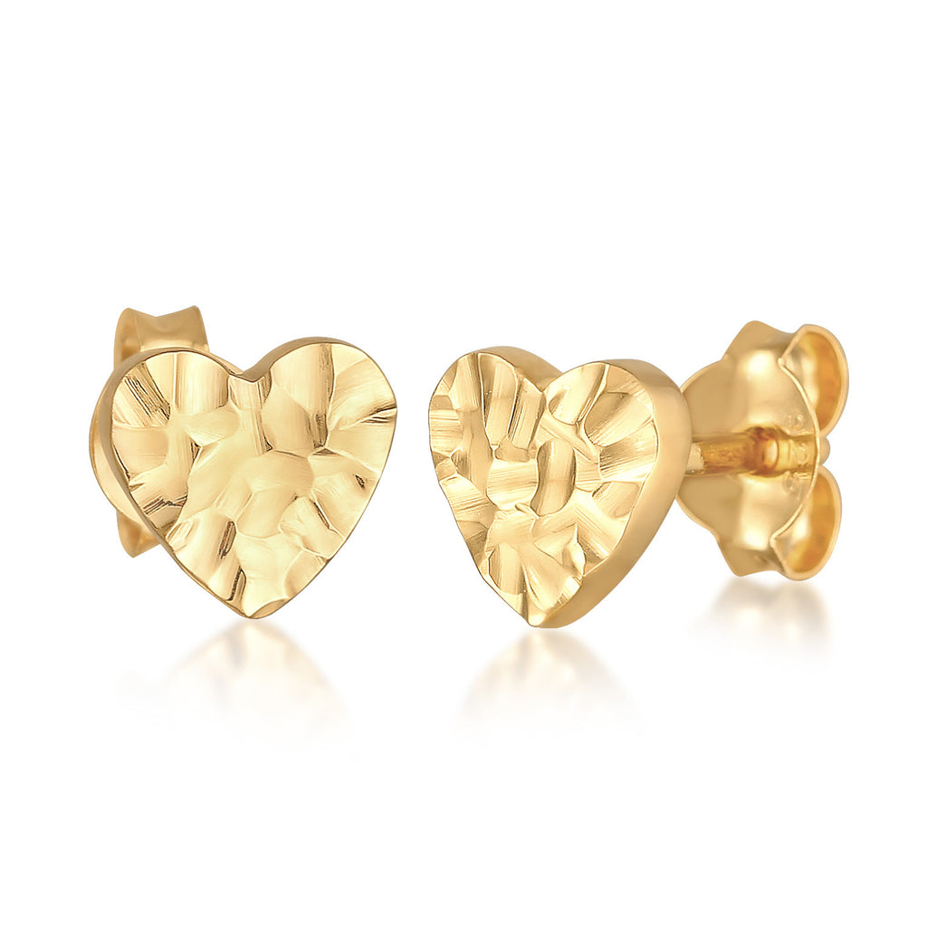 Gold Perhiasan Wanita Perak Asli - Silver Anting Stud Heart Hammered Organic Gold Plated