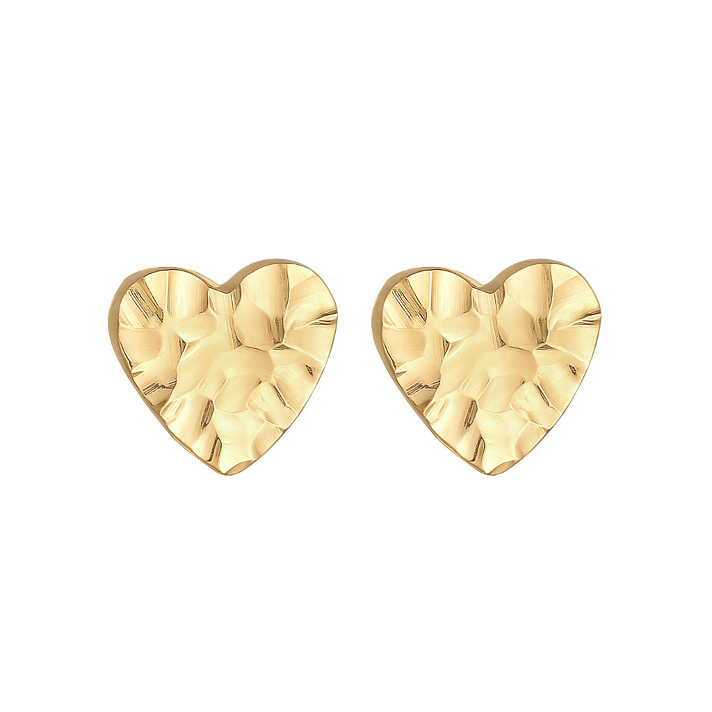 Gold Perhiasan Wanita Perak Asli - Silver Anting Stud Heart Hammered Organic Gold Plated