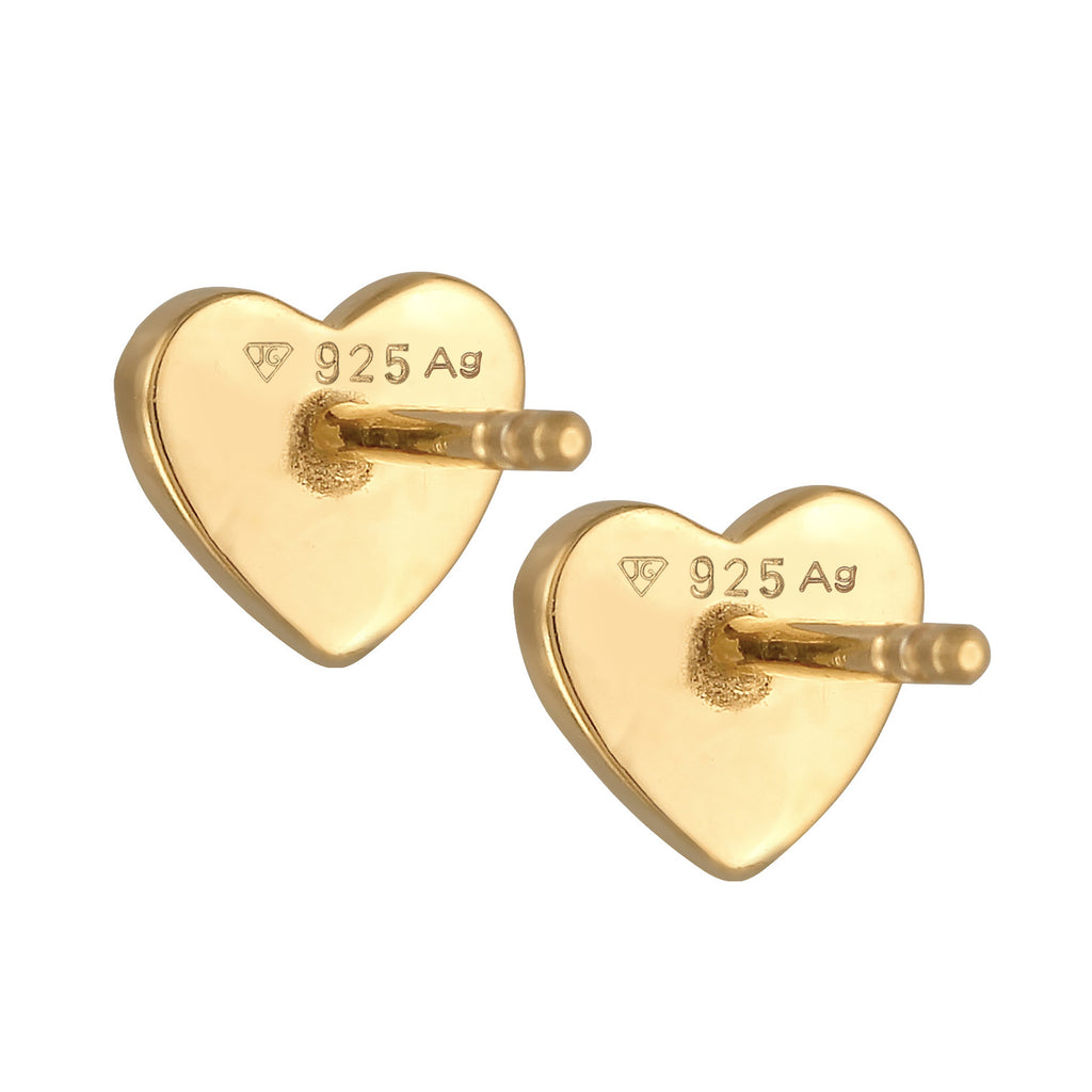 Gold Perhiasan Wanita Perak Asli - Silver Anting Stud Heart Hammered Organic Gold Plated
