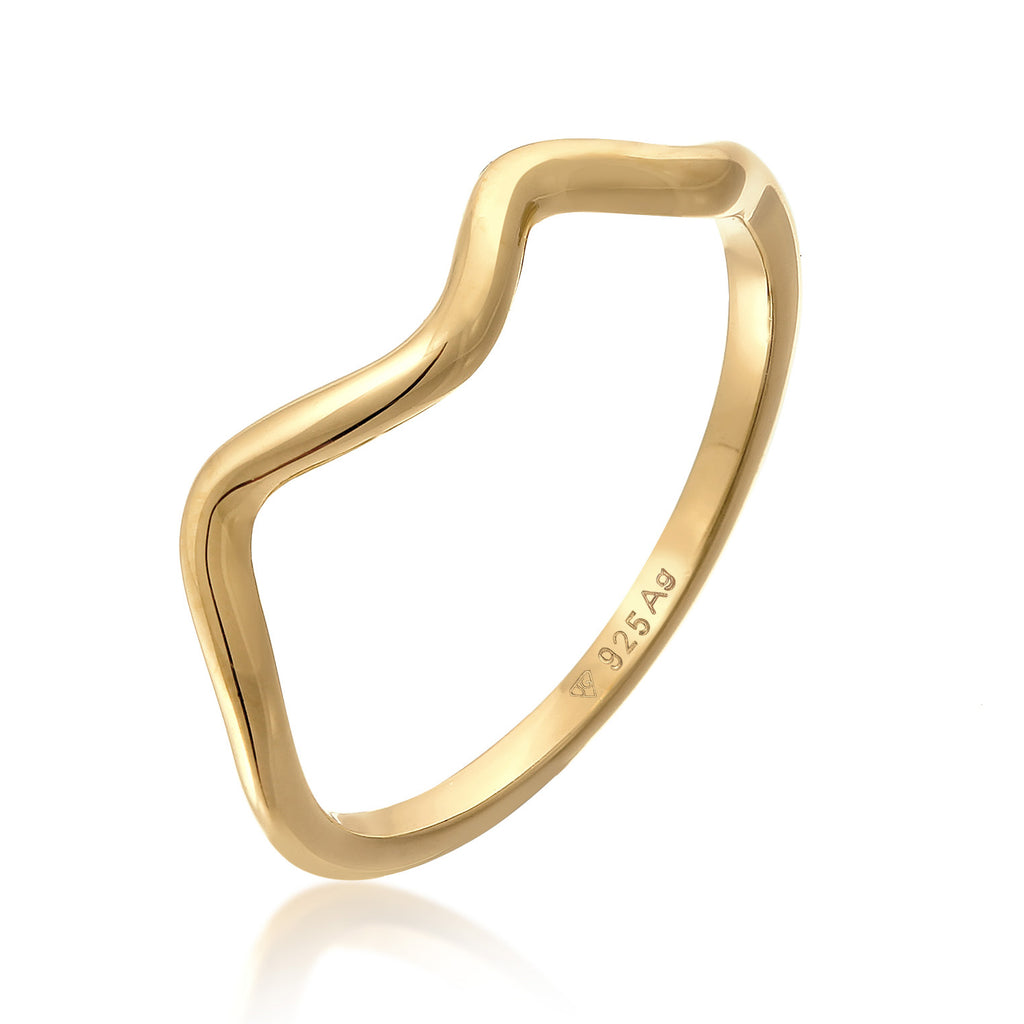 Gold Cincin Perhiasan Perak 925 Wanita Waves Minimalis Geo Trend Gold Plated