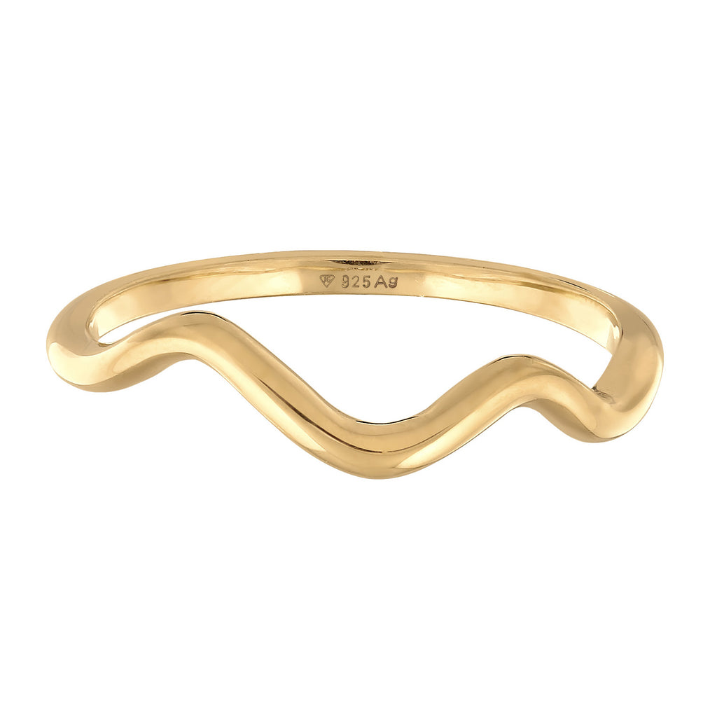 Gold Cincin Perhiasan Perak 925 Wanita Waves Minimalis Geo Trend Gold Plated