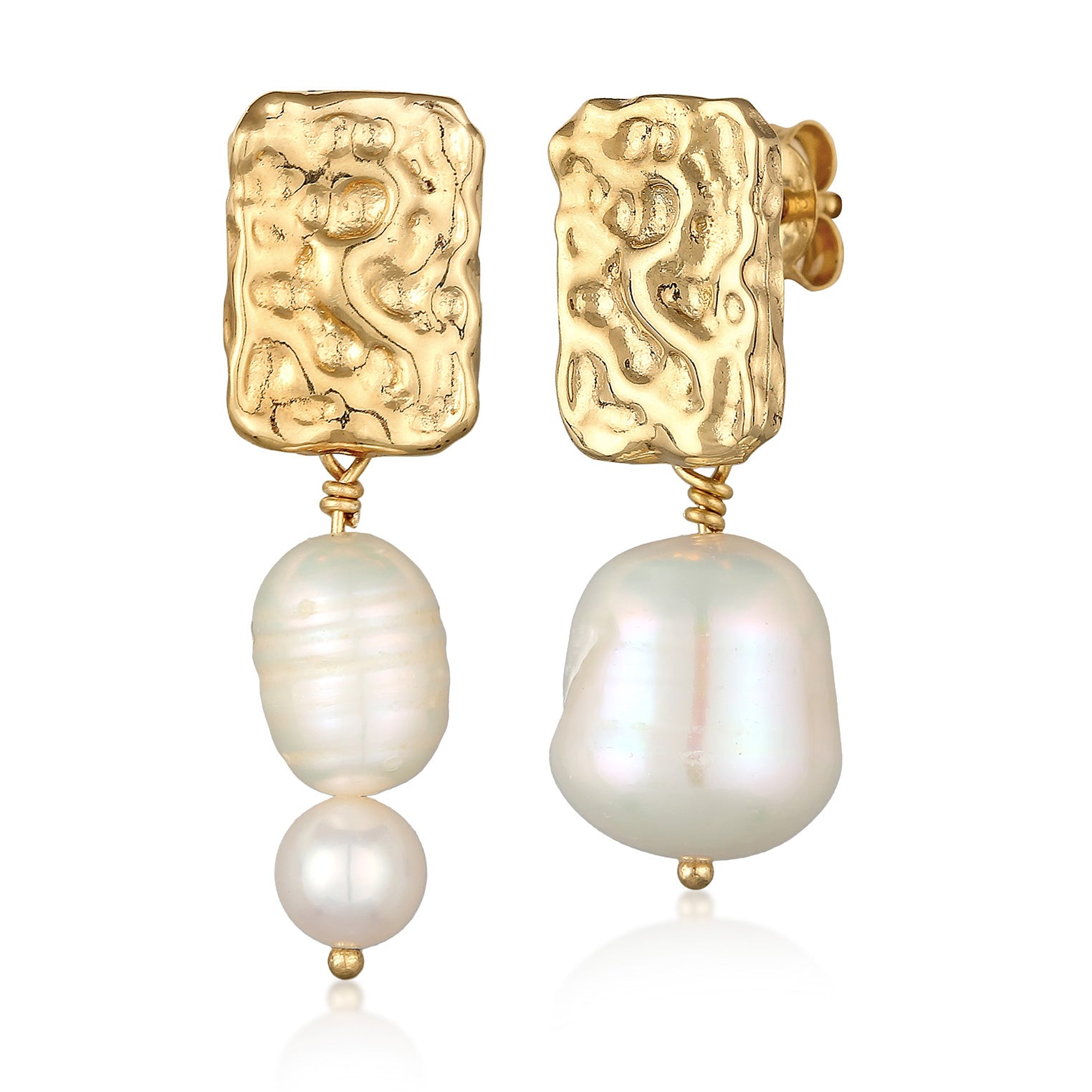 Gold Perhiasan Wanita Perak Asli - Silver Anting Stud Style Baroque Freshwater Pearls Gold Plated