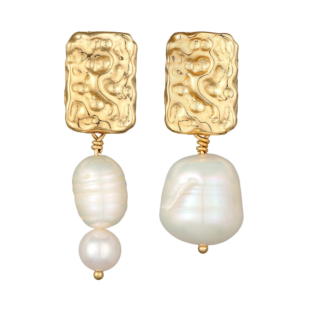 Gold Perhiasan Wanita Perak Asli - Silver Anting Stud Style Baroque Freshwater Pearls Gold Plated