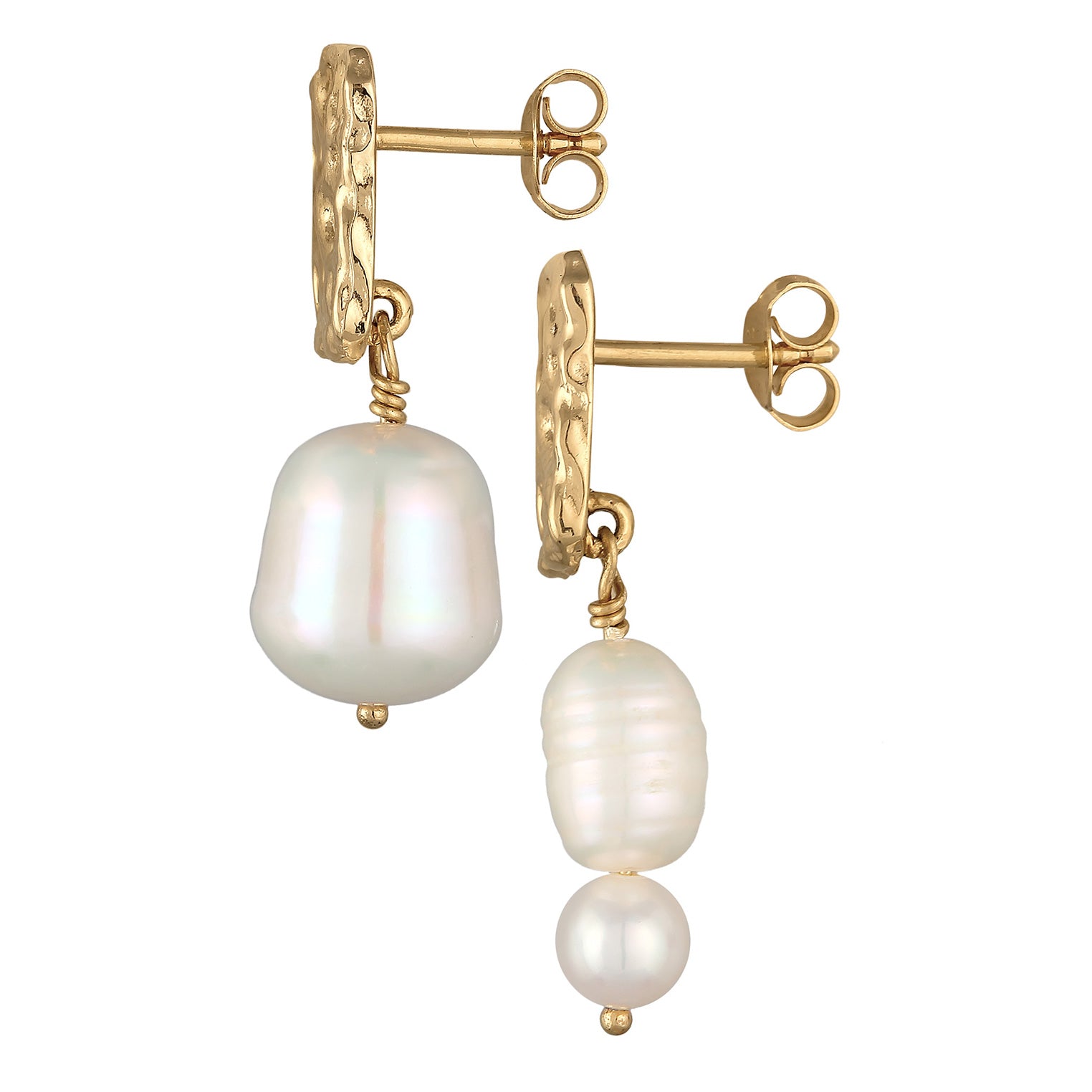 Gold Perhiasan Wanita Perak Asli - Silver Anting Stud Style Baroque Freshwater Pearls Gold Plated
