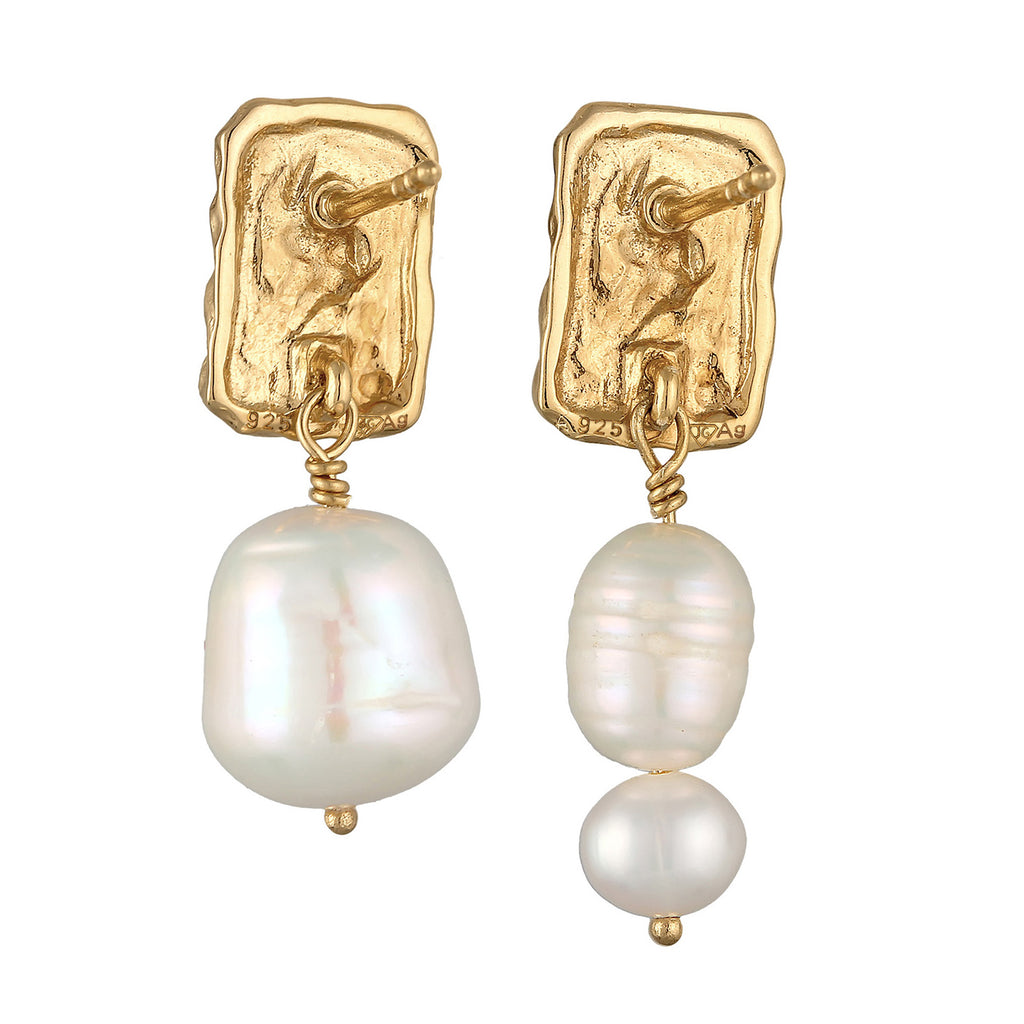 Gold Perhiasan Wanita Perak Asli - Silver Anting Stud Style Baroque Freshwater Pearls Gold Plated