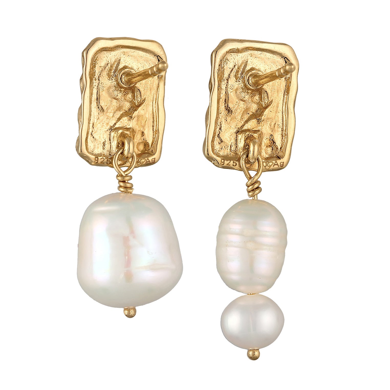 Gold Perhiasan Wanita Perak Asli - Silver Anting Stud Style Baroque Freshwater Pearls Gold Plated