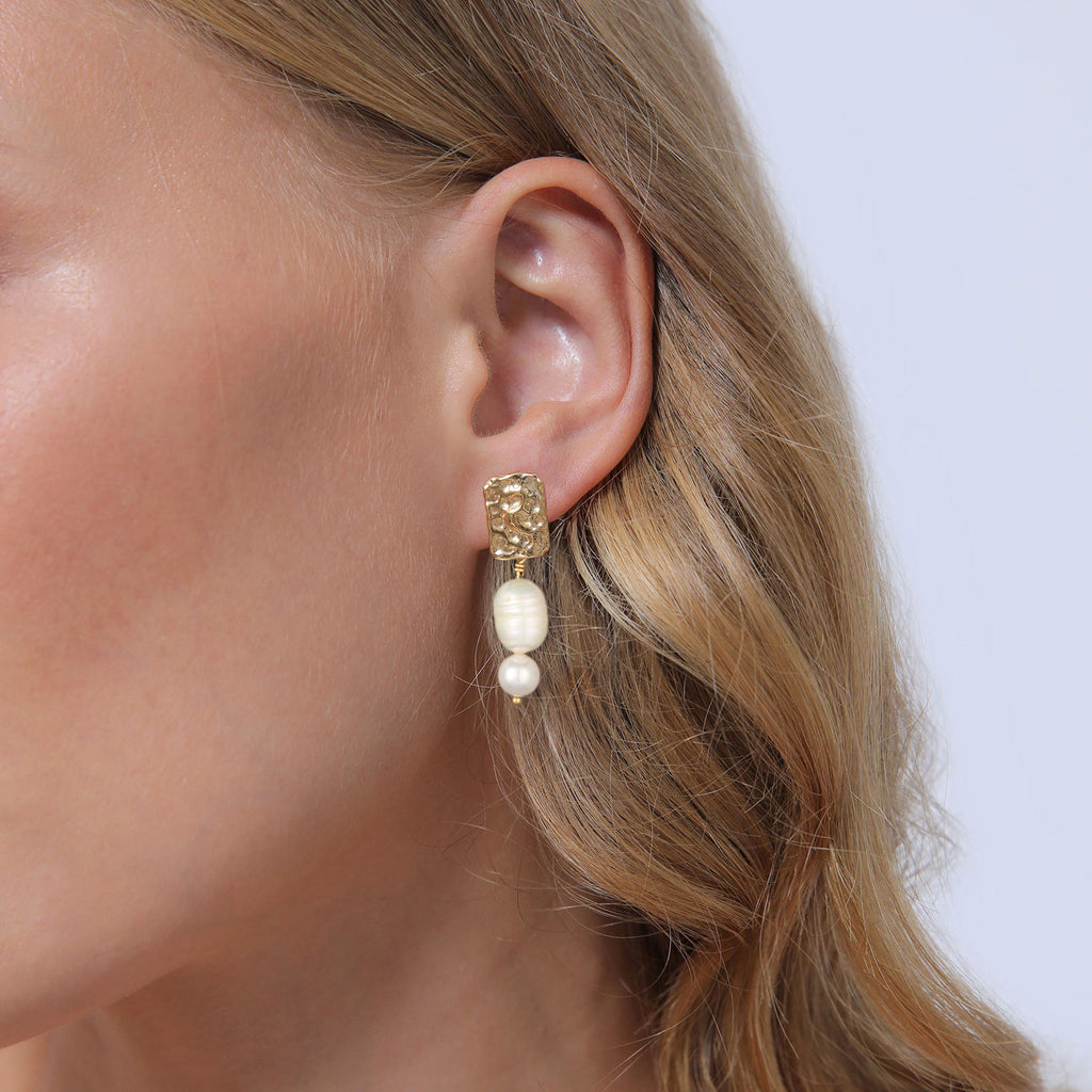 Gold - Elli PREMIUM | Organic Earrings 925 Silver Gold Plated White Baroque Freshwater Pearl