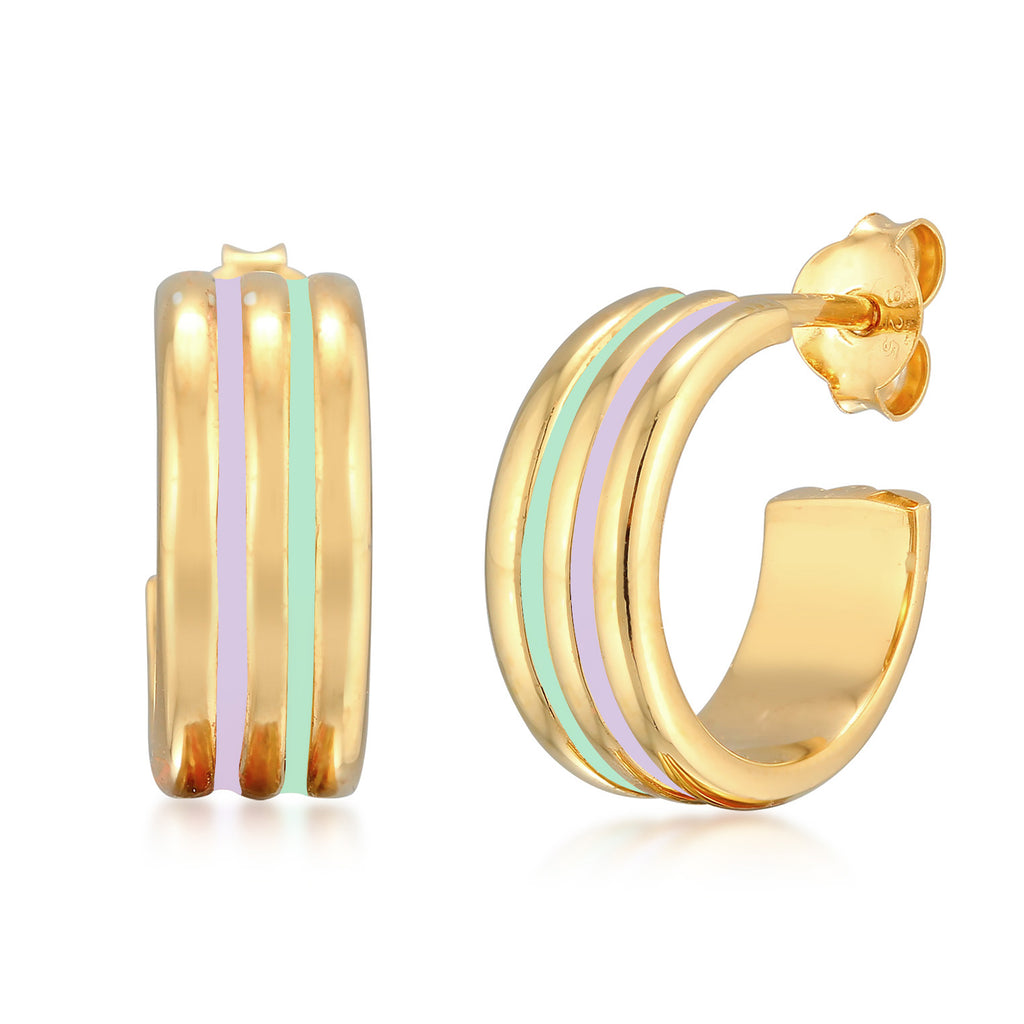 Light Green Perhiasan Wanita Perak Asli - Silver Anting Creoles Structured Multicolour Enamel Lapis Emas