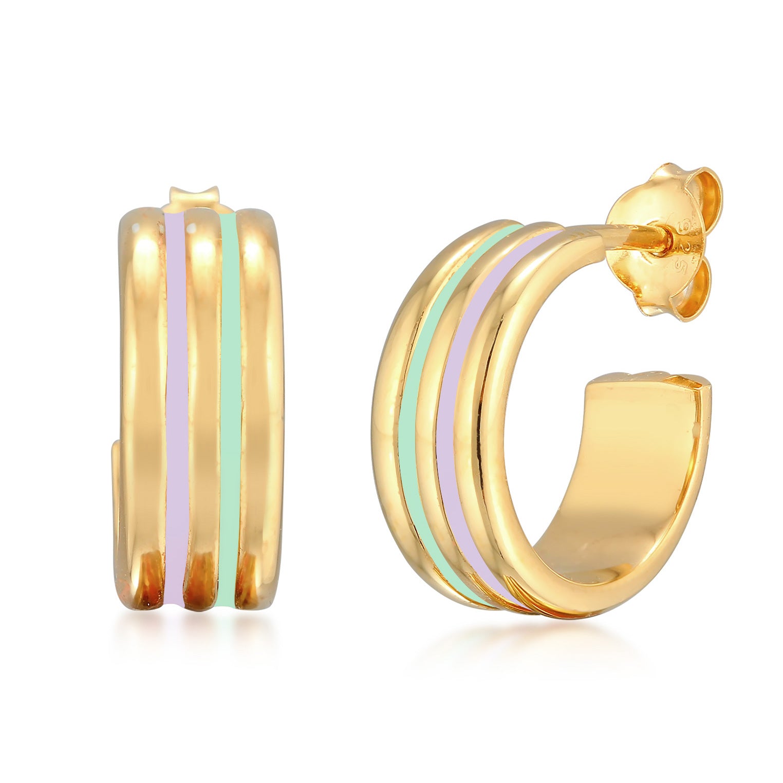 Light Green Perhiasan Wanita Perak Asli - Silver Anting Creoles Structured Multicolour Enamel Lapis Emas