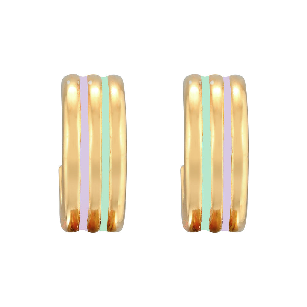 Light Green Perhiasan Wanita Perak Asli - Silver Anting Creoles Structured Multicolour Enamel Lapis Emas