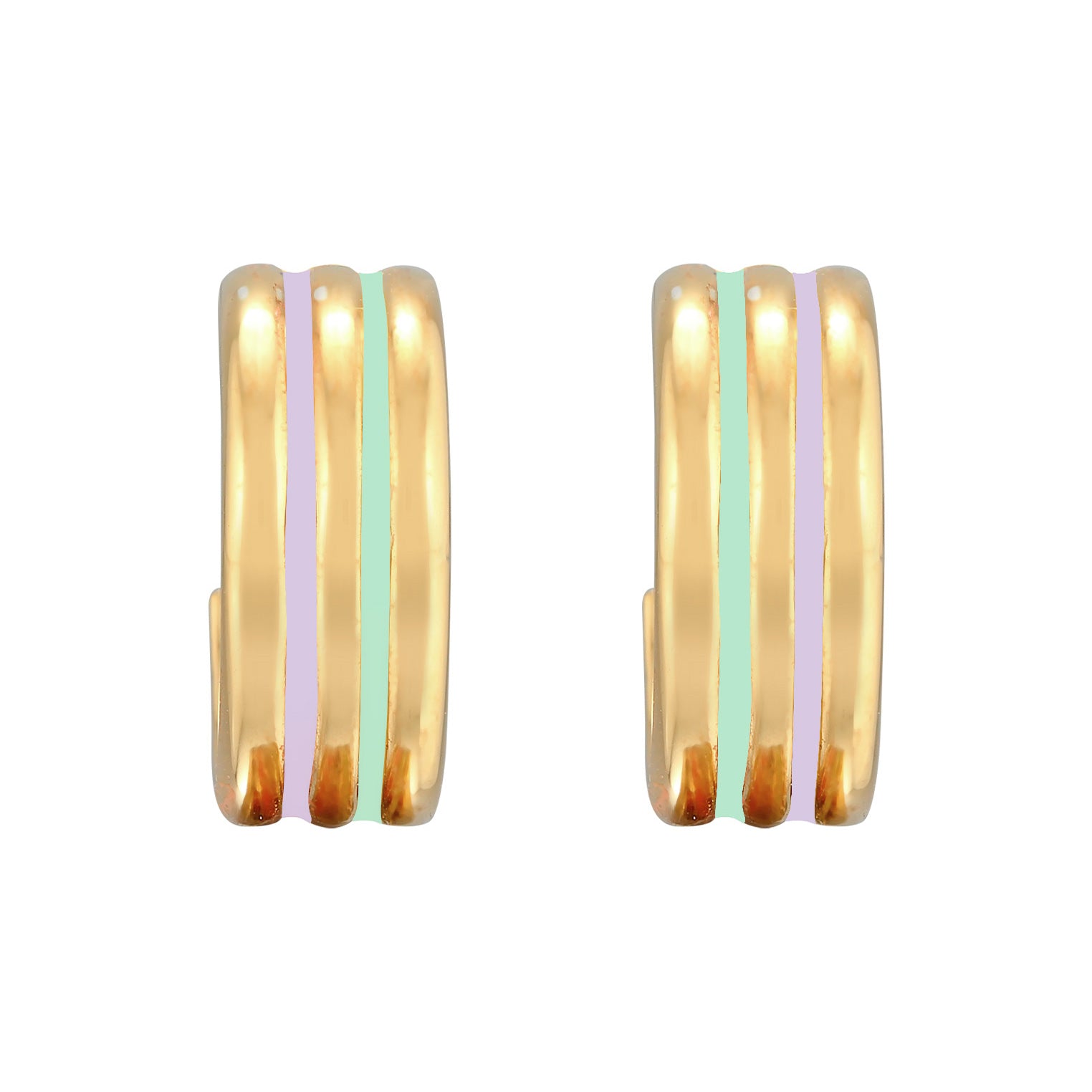 Light Green Perhiasan Wanita Perak Asli - Silver Anting Creoles Structured Multicolour Enamel Lapis Emas