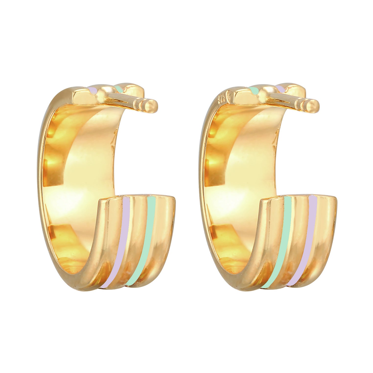 Light Green Perhiasan Wanita Perak Asli - Silver Anting Creoles Structured Multicolour Enamel Lapis Emas