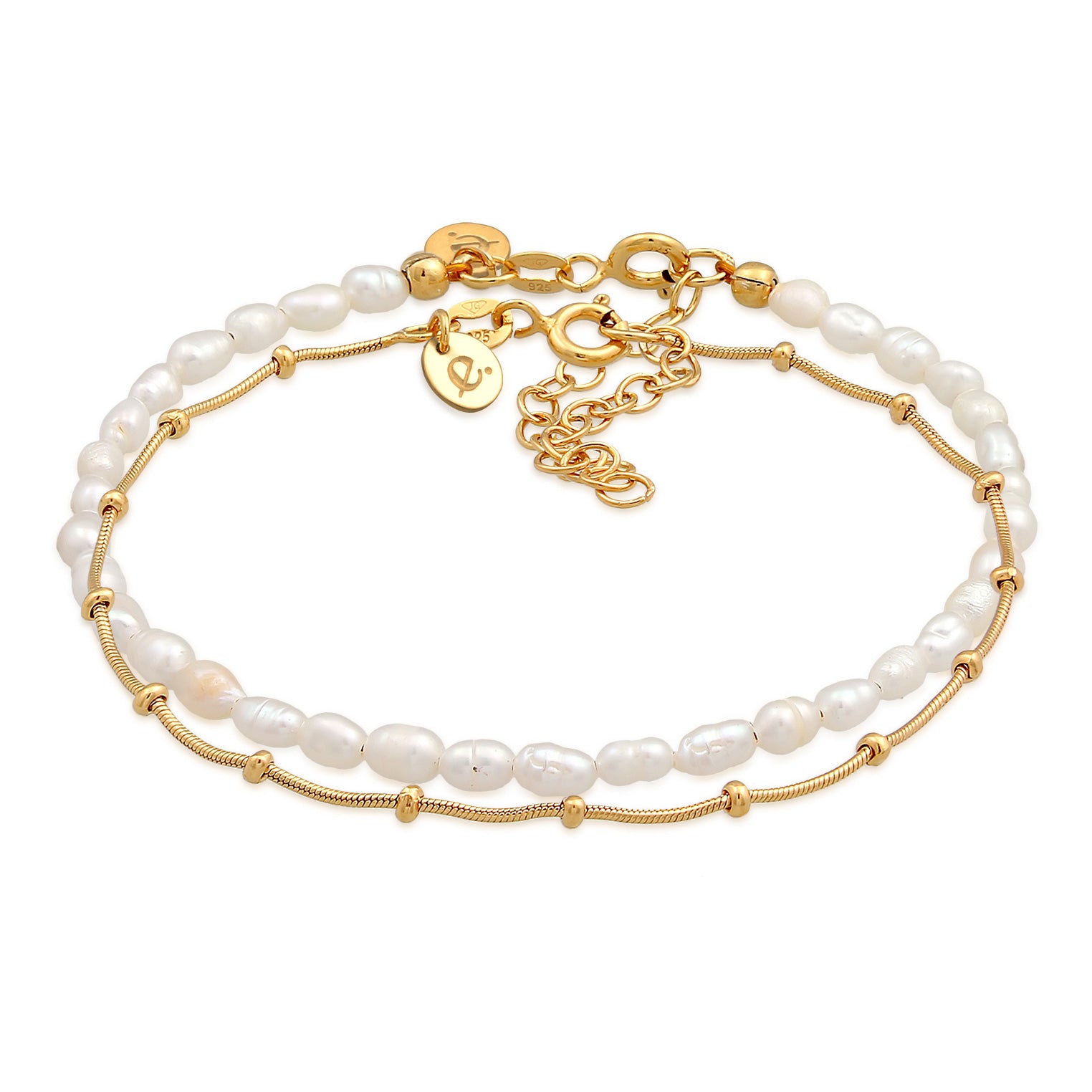 Gold Perhiasan Wanita Perak Asli - Silver Gelang Balls Basic Set Of 2 Freshwater Pearls Gold Plated