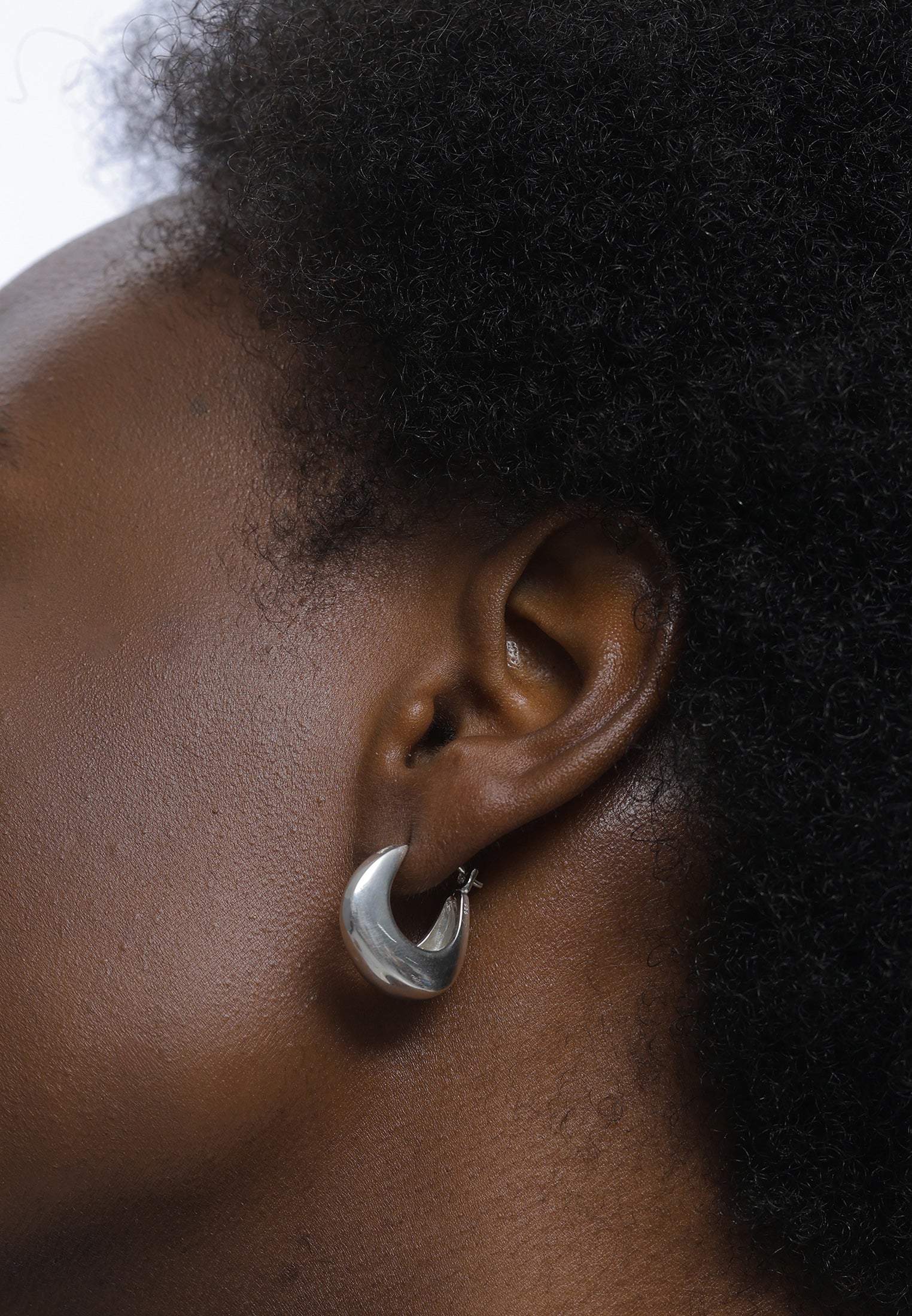 Silver Perhiasan Wanita Perak Asli - Silver Anting Creoles Chunky Plain