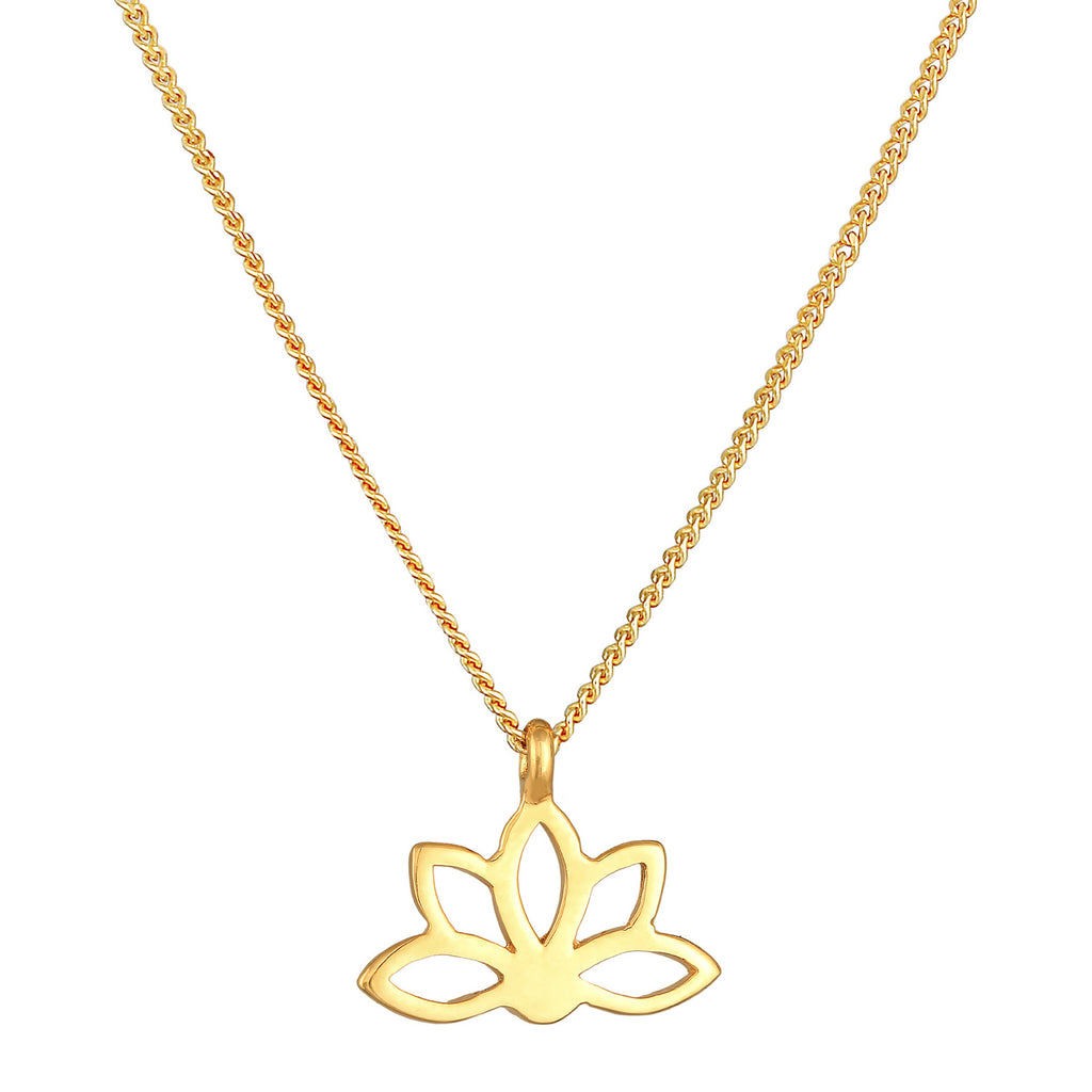 Gold Kalung Perhiasan Perak 925 Wanita Lotus Flower Pendant Spiritual Gold Plated