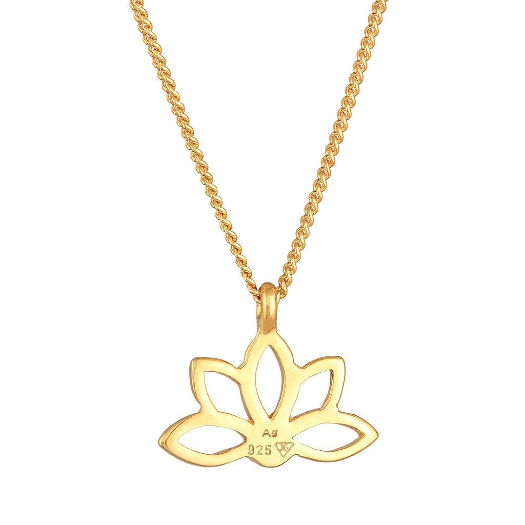 Gold Kalung Perhiasan Perak 925 Wanita Lotus Flower Pendant Spiritual Gold Plated