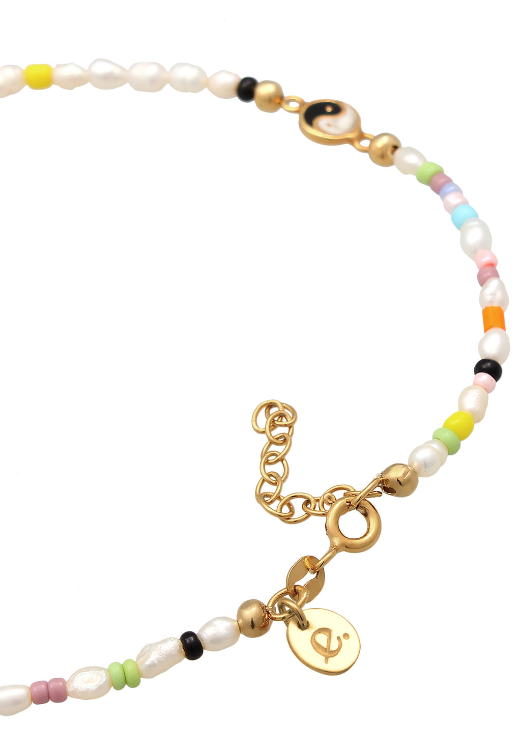 Gold Gelang Kaki Perhiasan Perak 925 Wanita Yin & Yang Heart Smile Freshwater Pearls Gold Plated