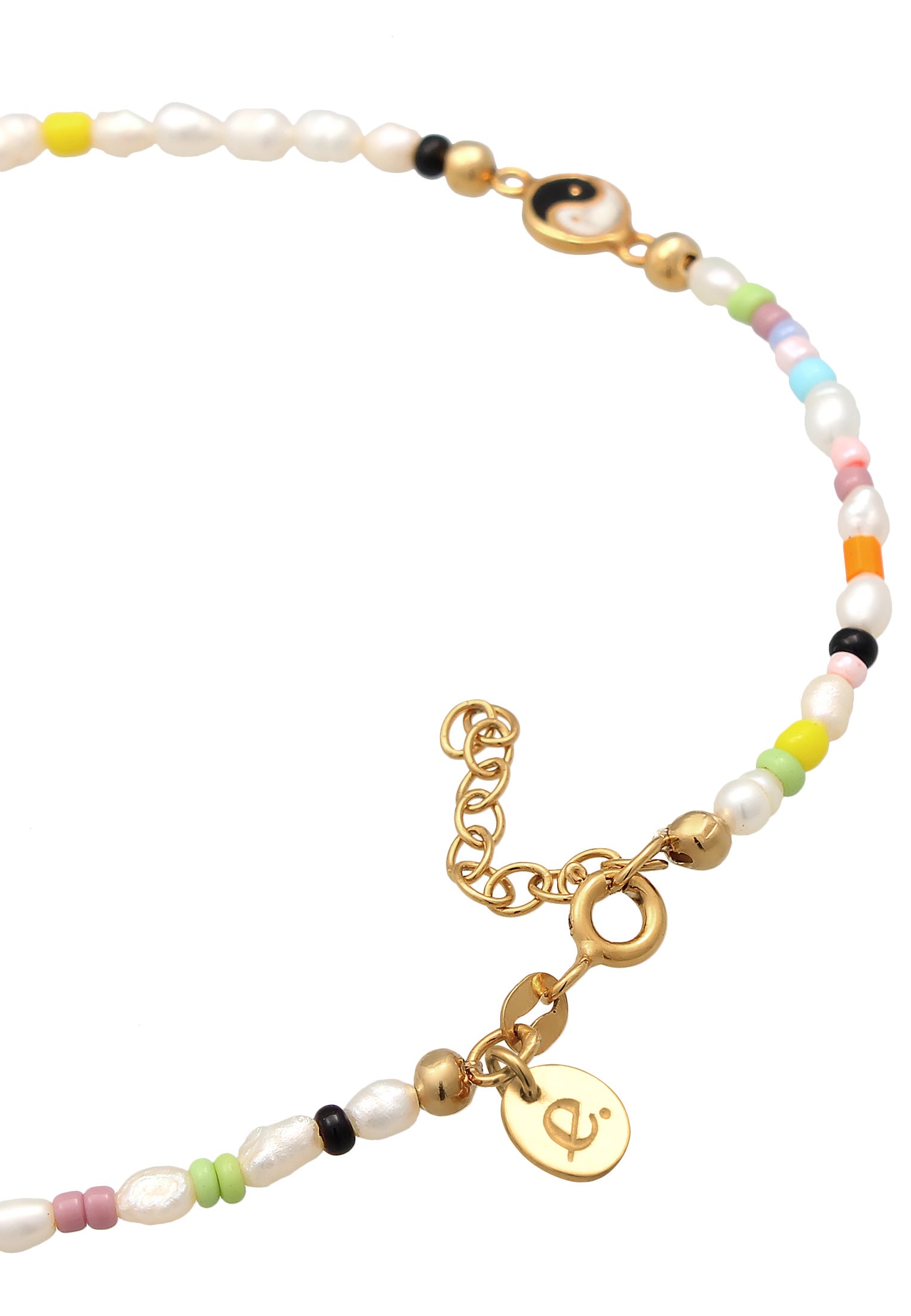Gold Gelang Kaki Perhiasan Perak 925 Wanita Yin & Yang Heart Smile Freshwater Pearls Gold Plated