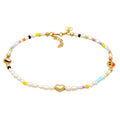 Gold Gelang Kaki Perhiasan Perak 925 Wanita Yin & Yang Heart Smile Freshwater Pearls Gold Plated