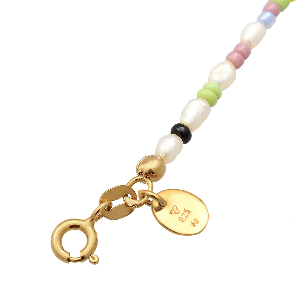 Gold Gelang Kaki Perhiasan Perak 925 Wanita Yin & Yang Heart Smile Freshwater Pearls Gold Plated
