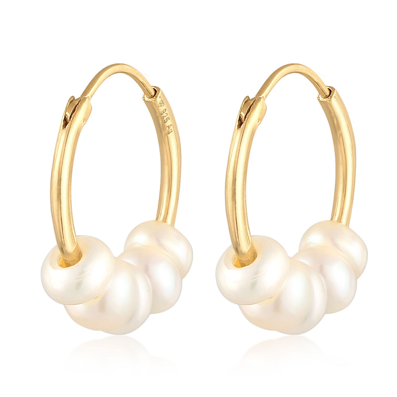 Gold Perhiasan Wanita Perak Asli - Silver Anting Creoles Bead Plain Freshwater Pearls Gold Plated