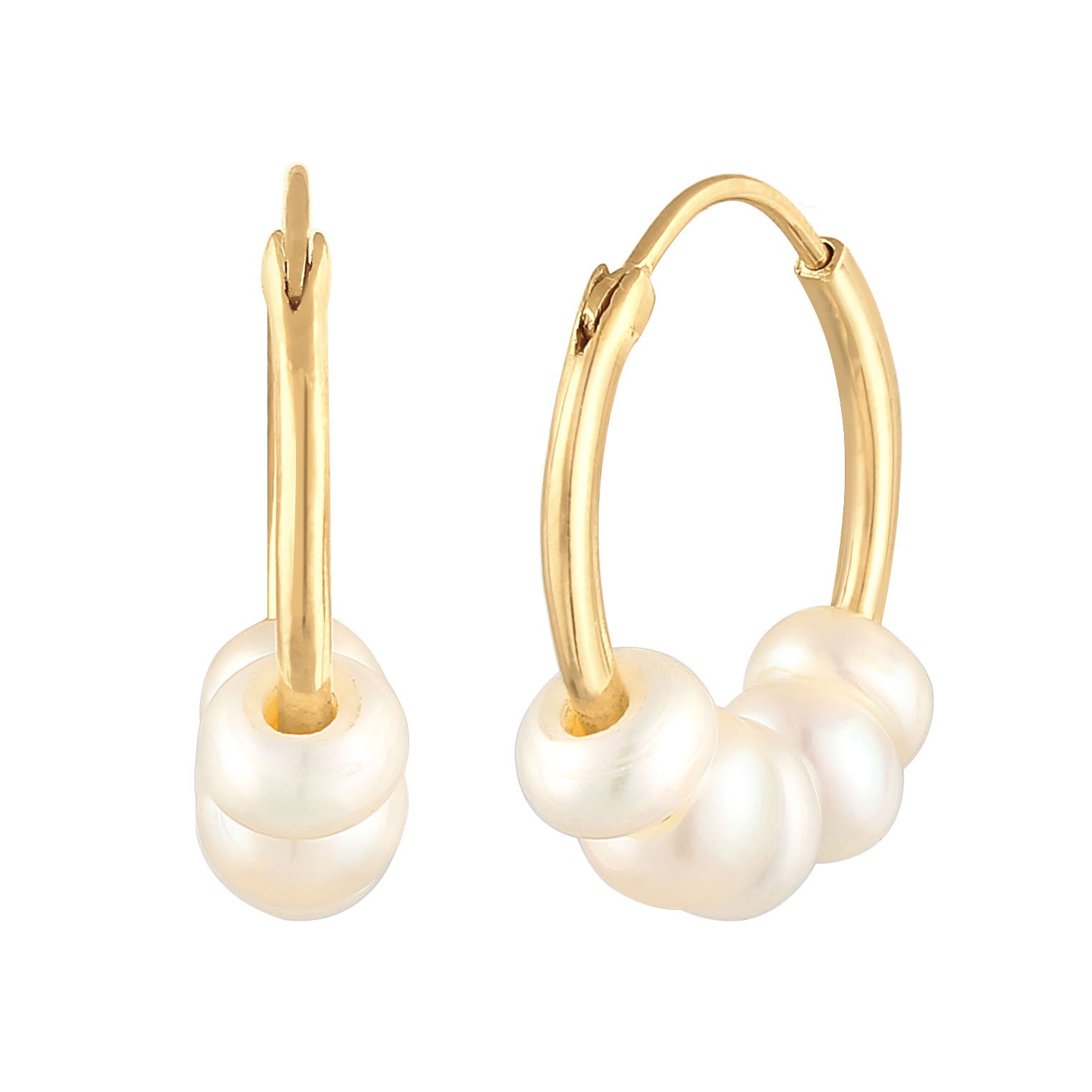 Gold Perhiasan Wanita Perak Asli - Silver Anting Creoles Bead Plain Freshwater Pearls Gold Plated