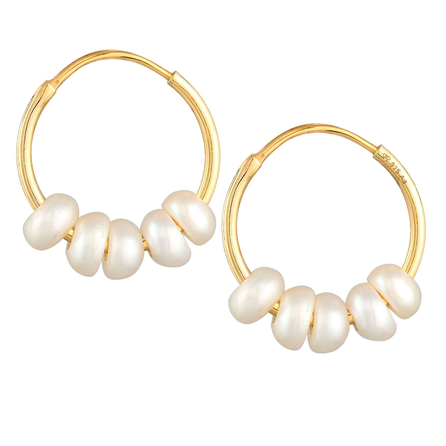 Gold Perhiasan Wanita Perak Asli - Silver Anting Creoles Bead Plain Freshwater Pearls Gold Plated